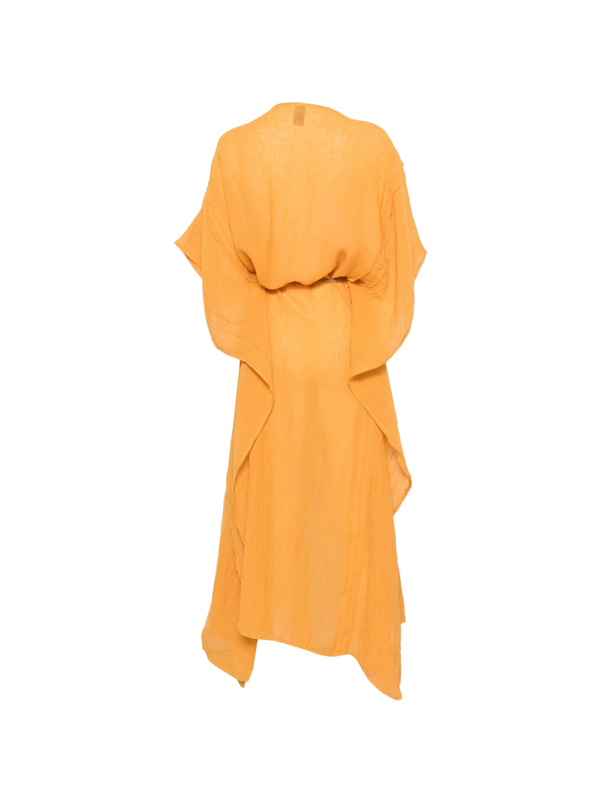 120% Lino Long Linen Dress with Adjustable Waist Belt and Short Sleeves - Image 2