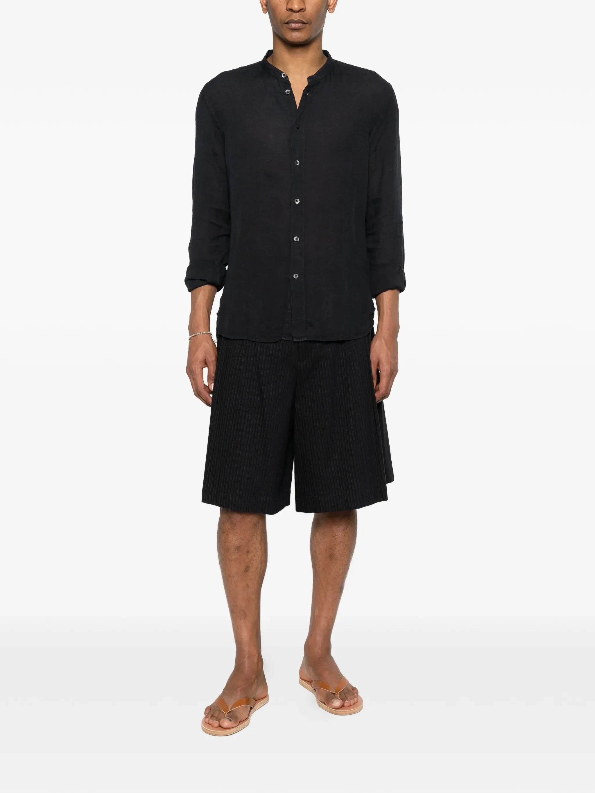 120% Lino Slim-fit Linen Shirt with Mandarin Collar - Image 2