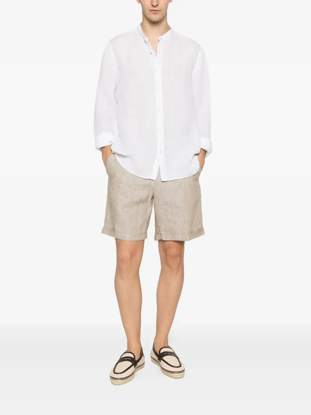 120% Lino Slim-fit Linen Shirt with Mandarin Collar - Perfect for Every Season - Image 2