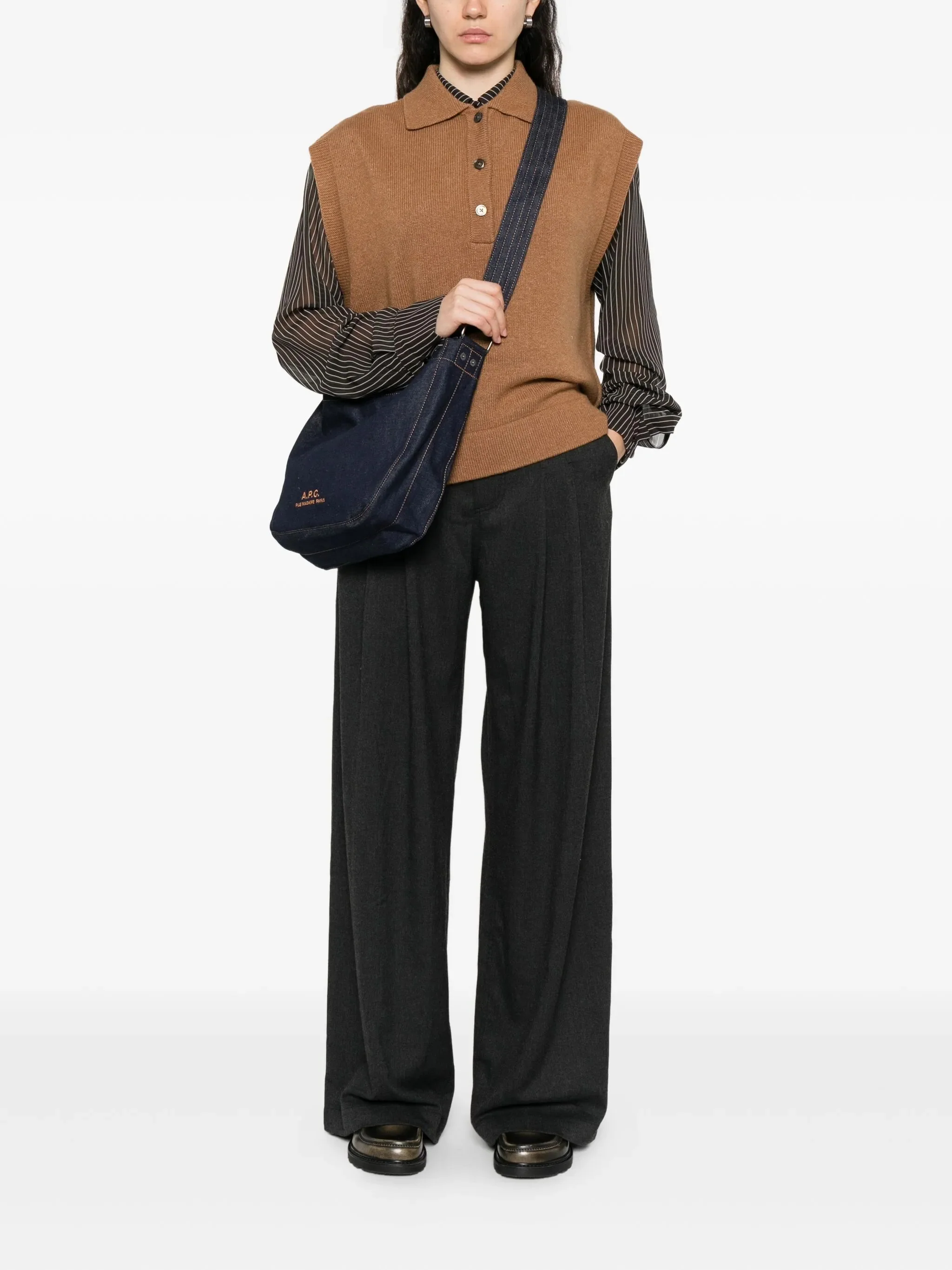 A.p.c. Cotton Shoulder Handbag with Embroidered Logo - Image 2