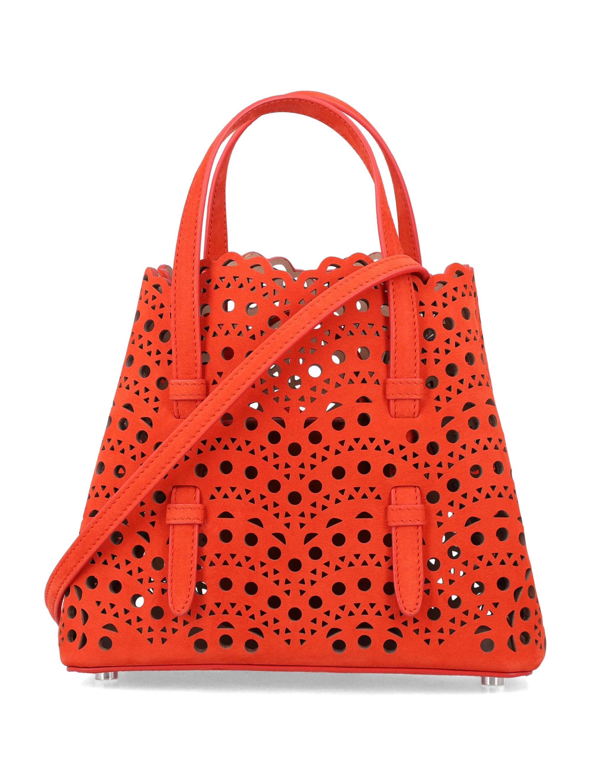 Alaia Elevated Mini Handbag with Architectural Motif and Adjustable Strap