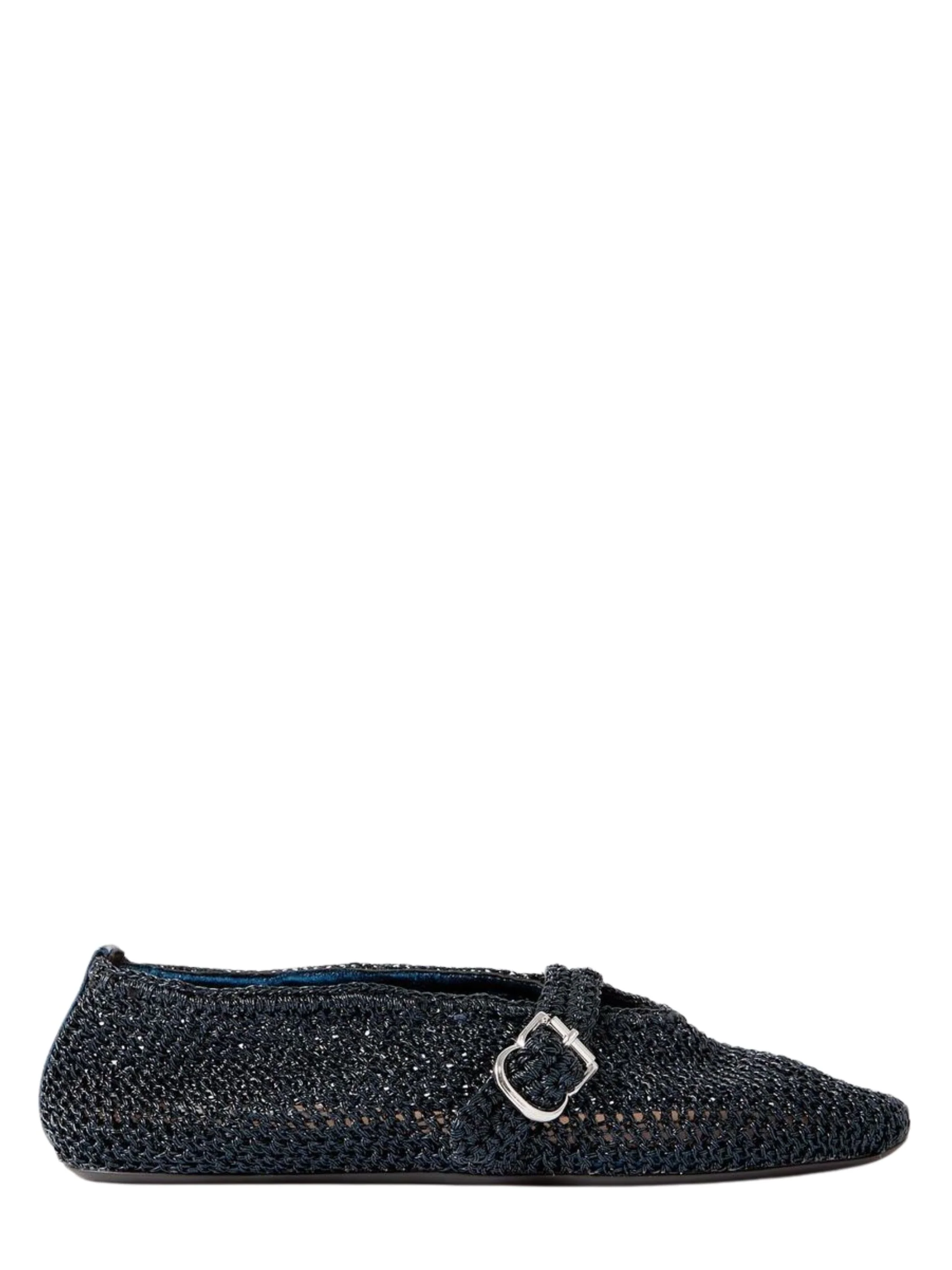 Alaia Metallic Mesh Ballerina Flats with Buckle Strap - Round Toe
