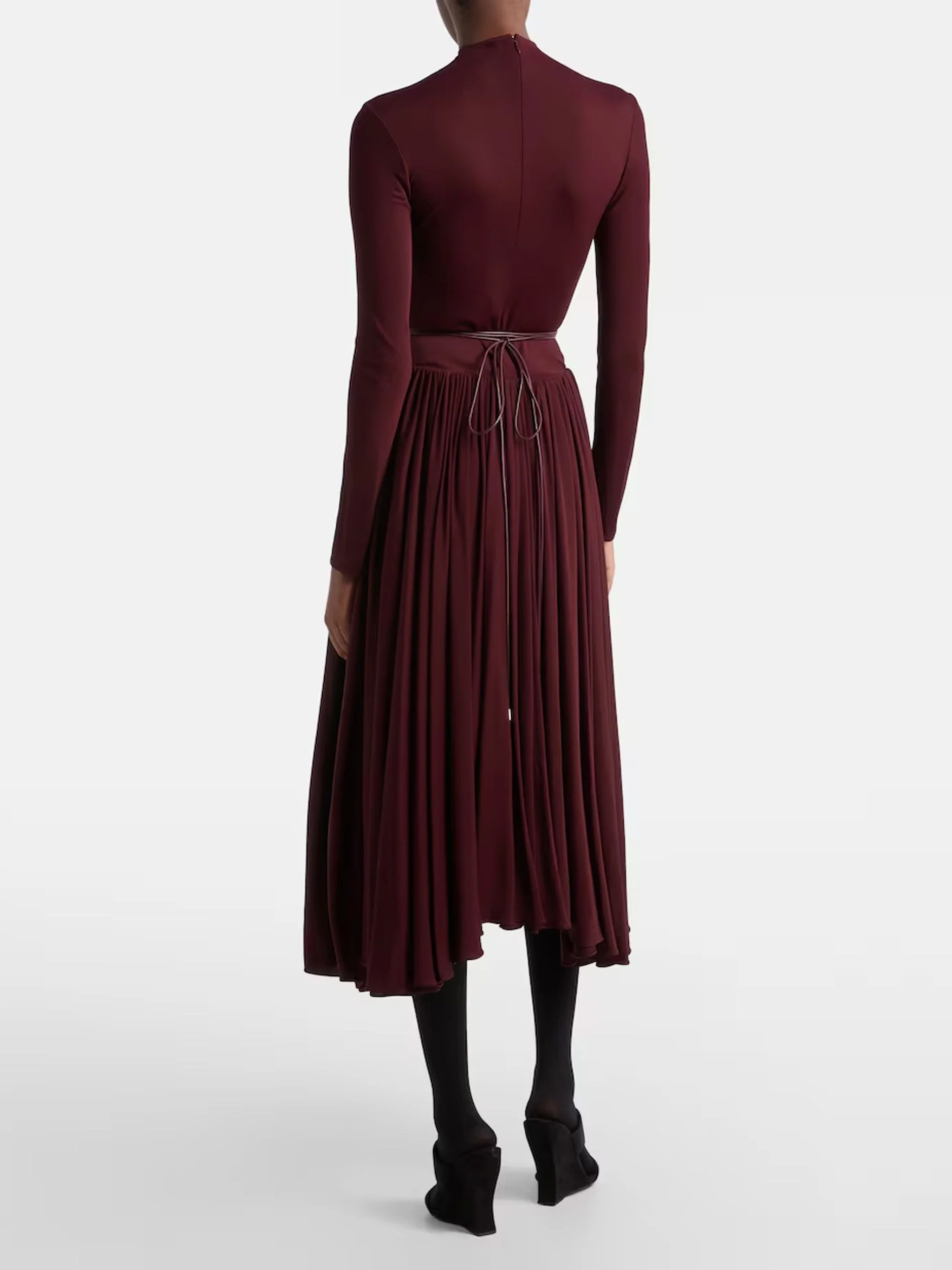 Alaia Pleated Long Sleeve Cotton Blend Poplin Shirtdress - Image 3