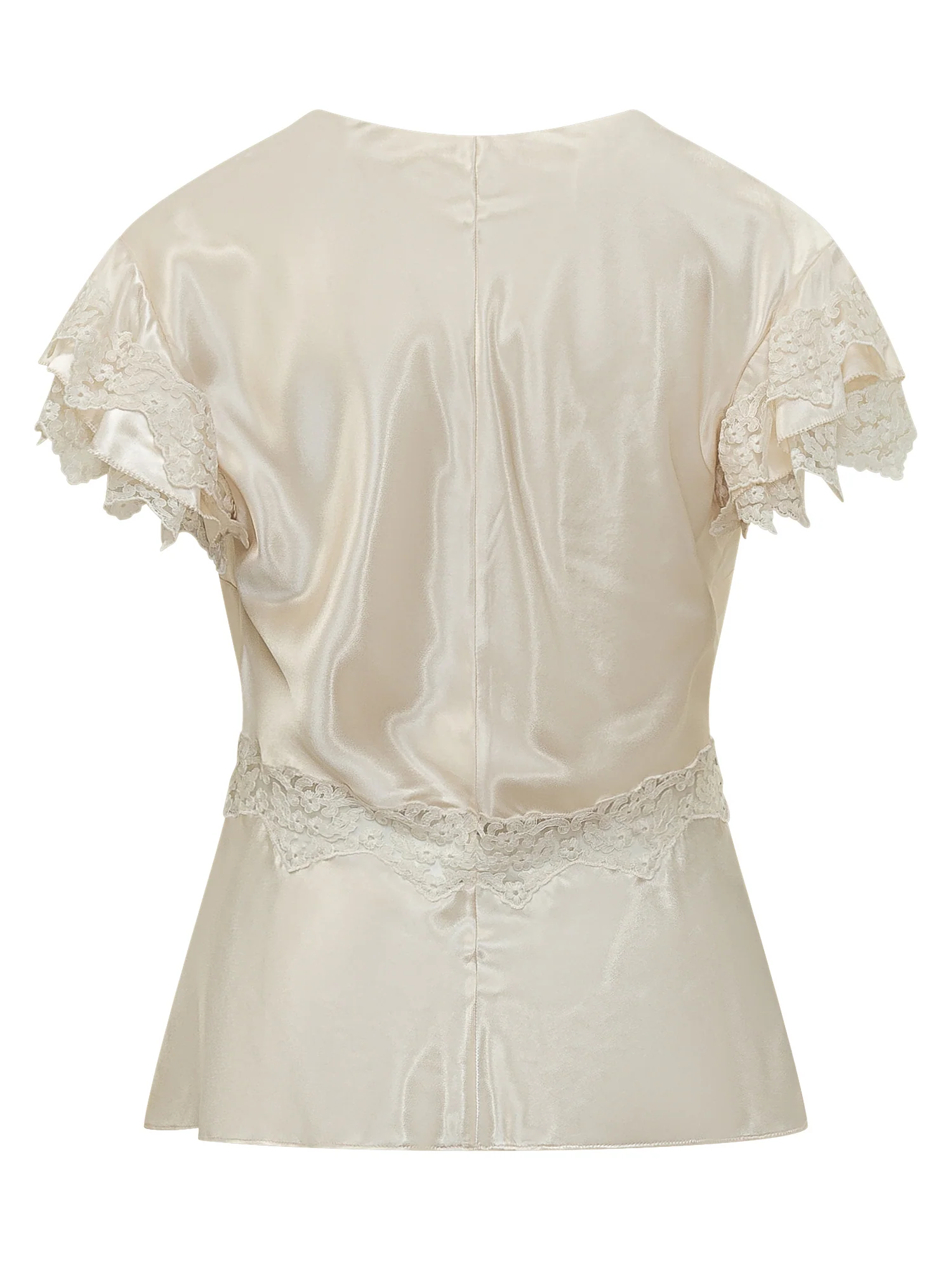 Alberta Ferretti Elegant Satin Shirt with Lace Insert - Image 2