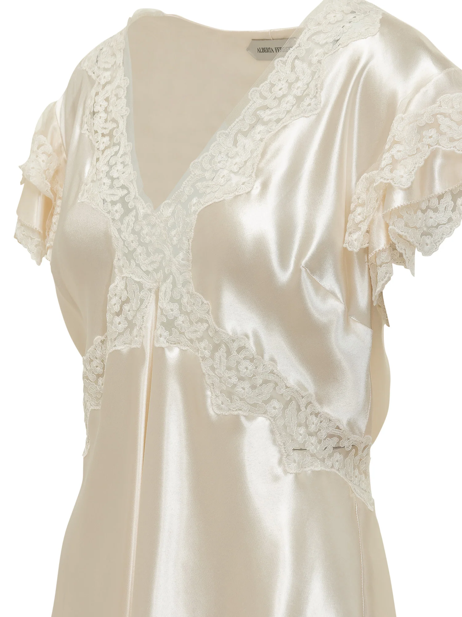 Alberta Ferretti Elegant Satin Shirt with Lace Insert - Image 3