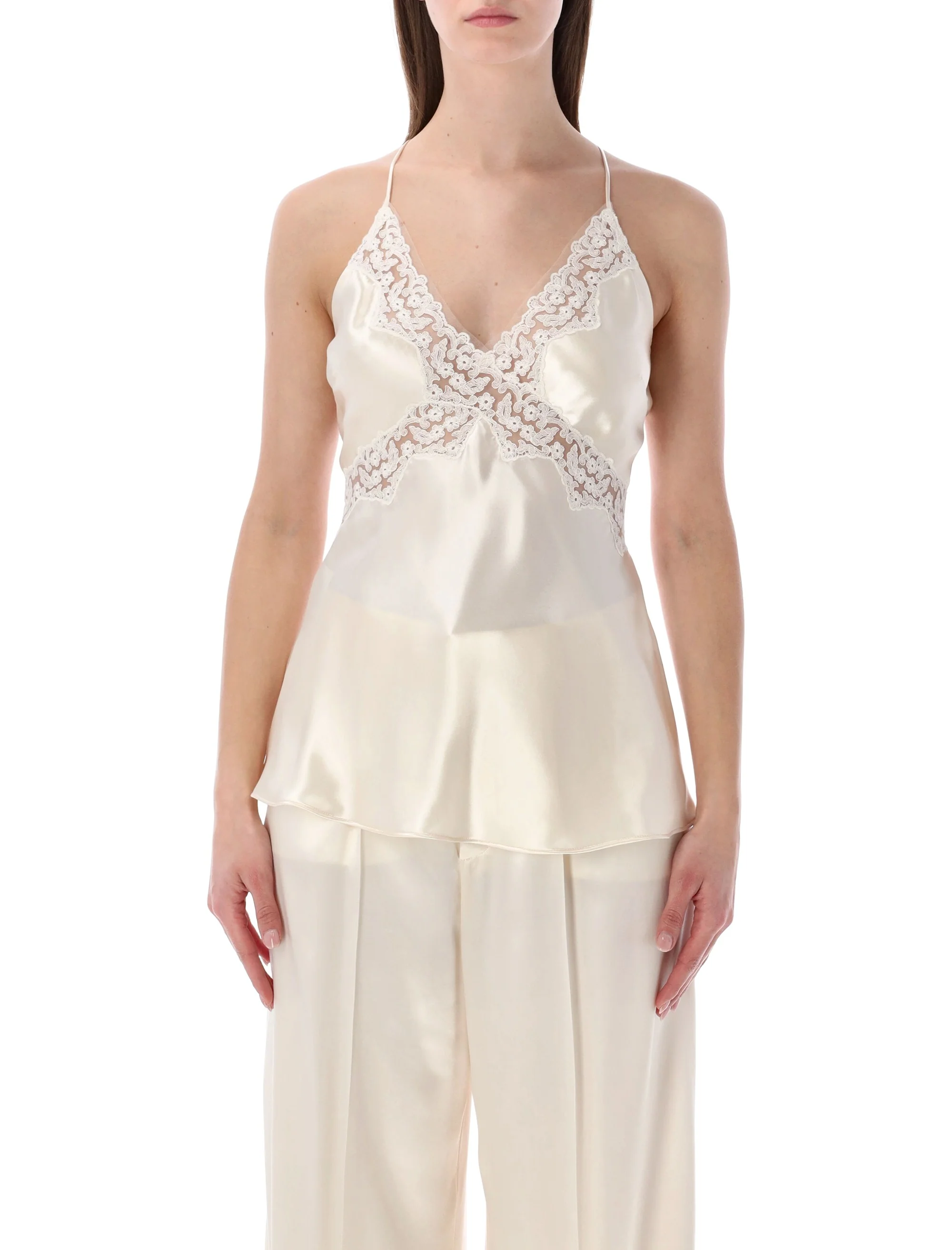 Alberta Ferretti Satin Top with Lace
