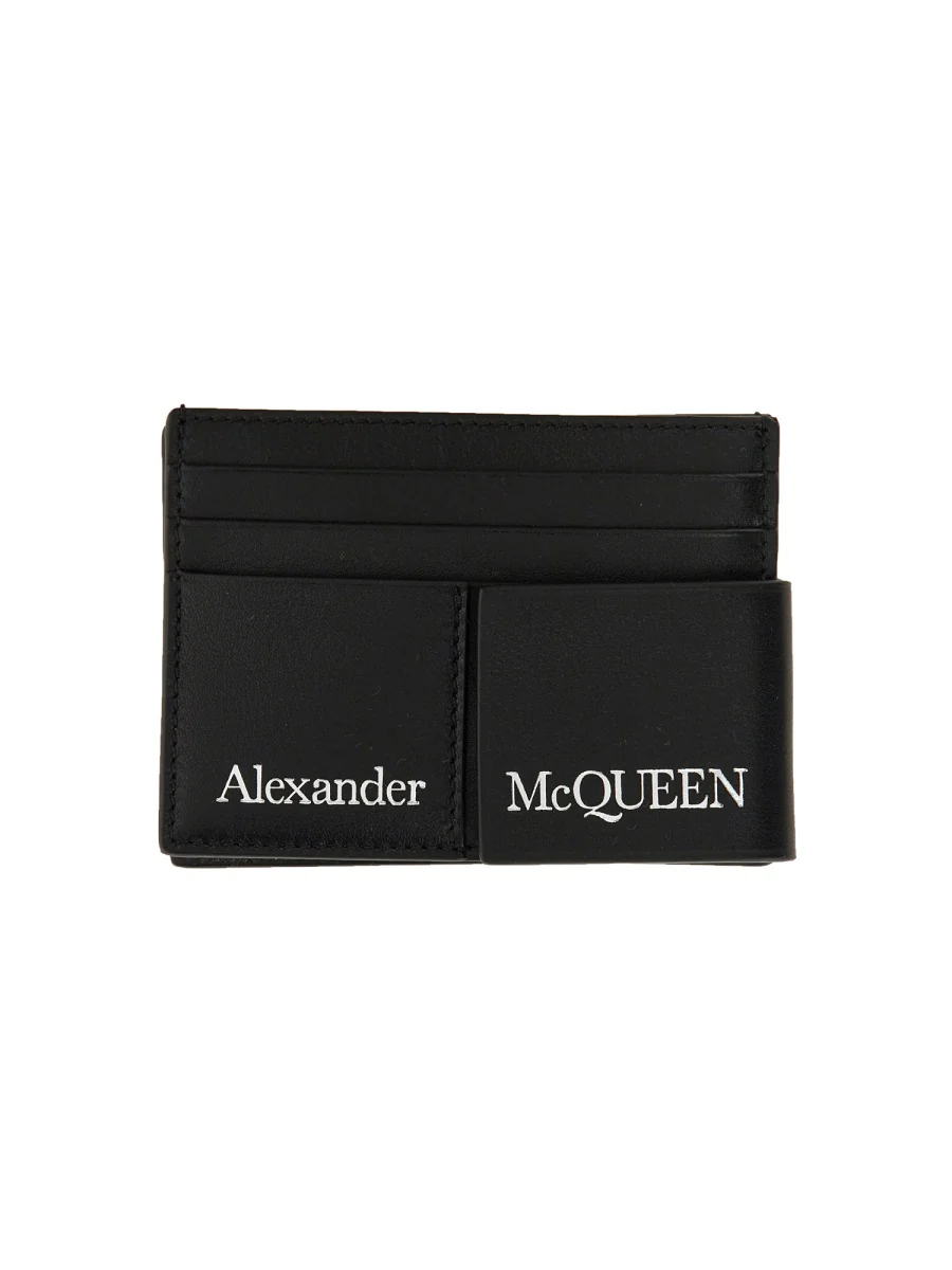 ALEXANDER McQUEEN Double Card Holder in Leather with Logo