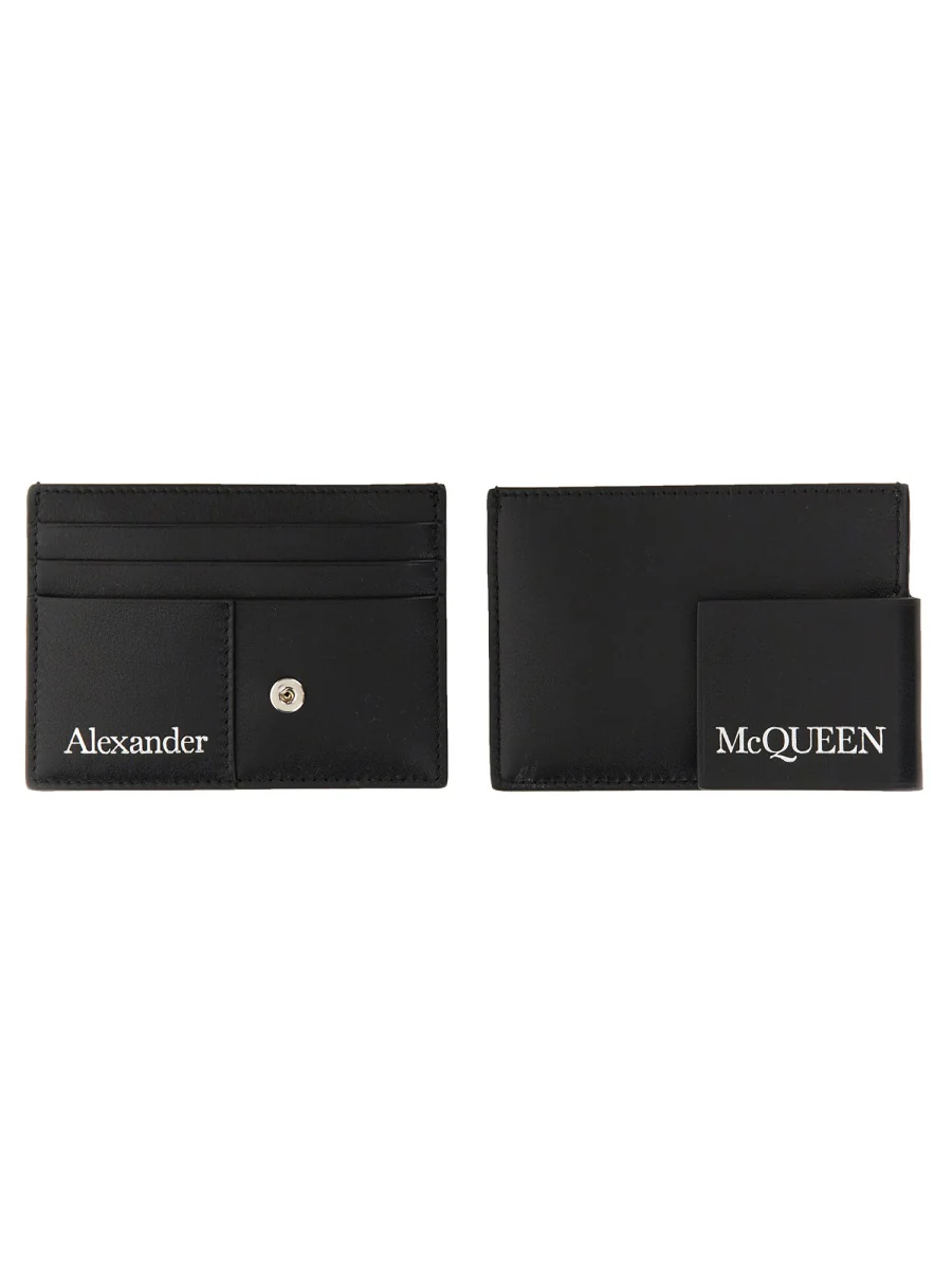 ALEXANDER McQUEEN Double Card Holder in Leather with Logo - Image 2