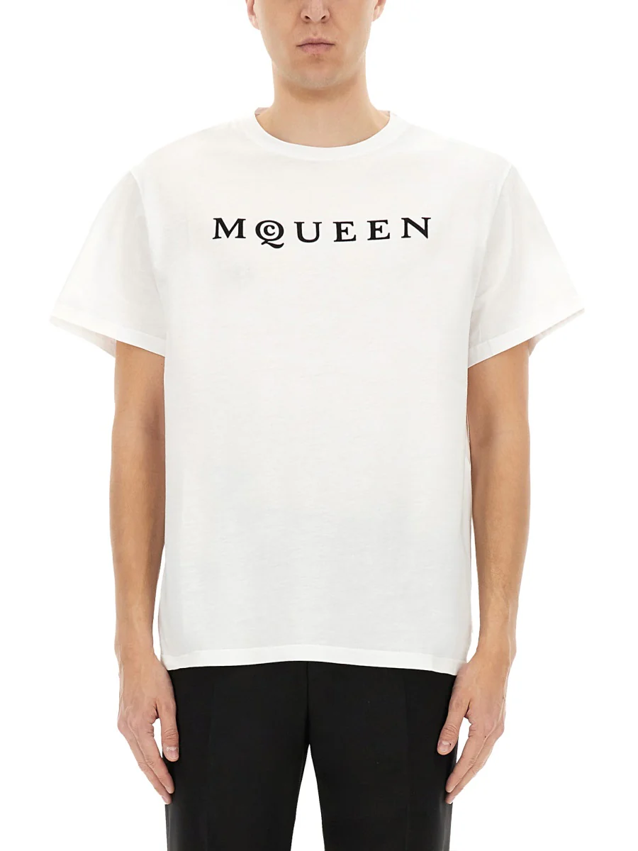 Alexander Mcqueen Logo Flock T-Shirt for Men - FW25 Collection