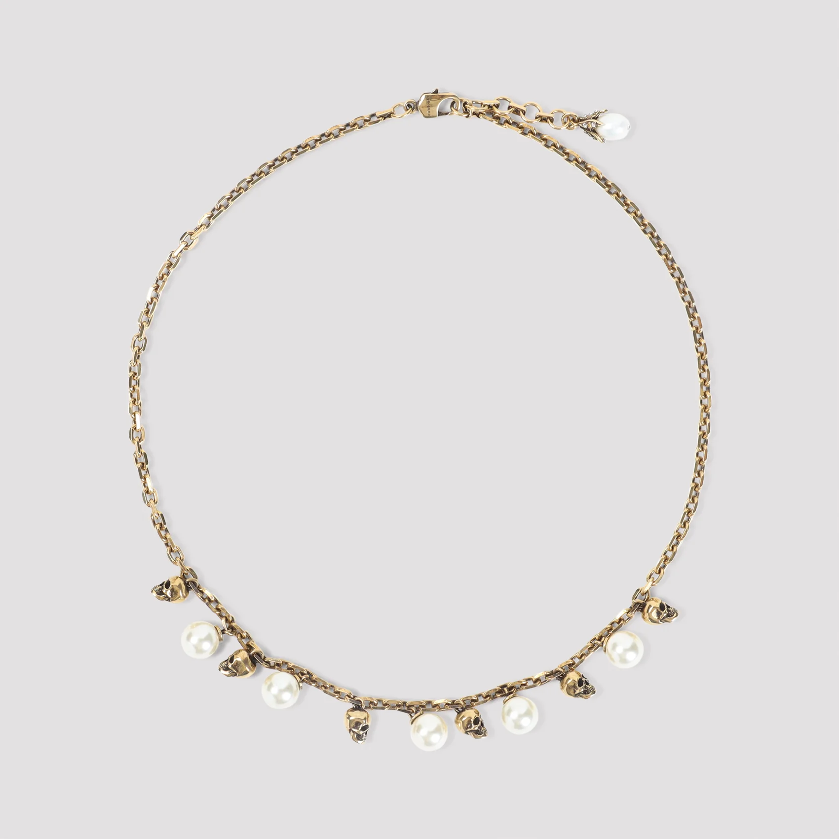 Alexander Mcqueen Pearly Skull Chain Necklace - Pearl Crystal