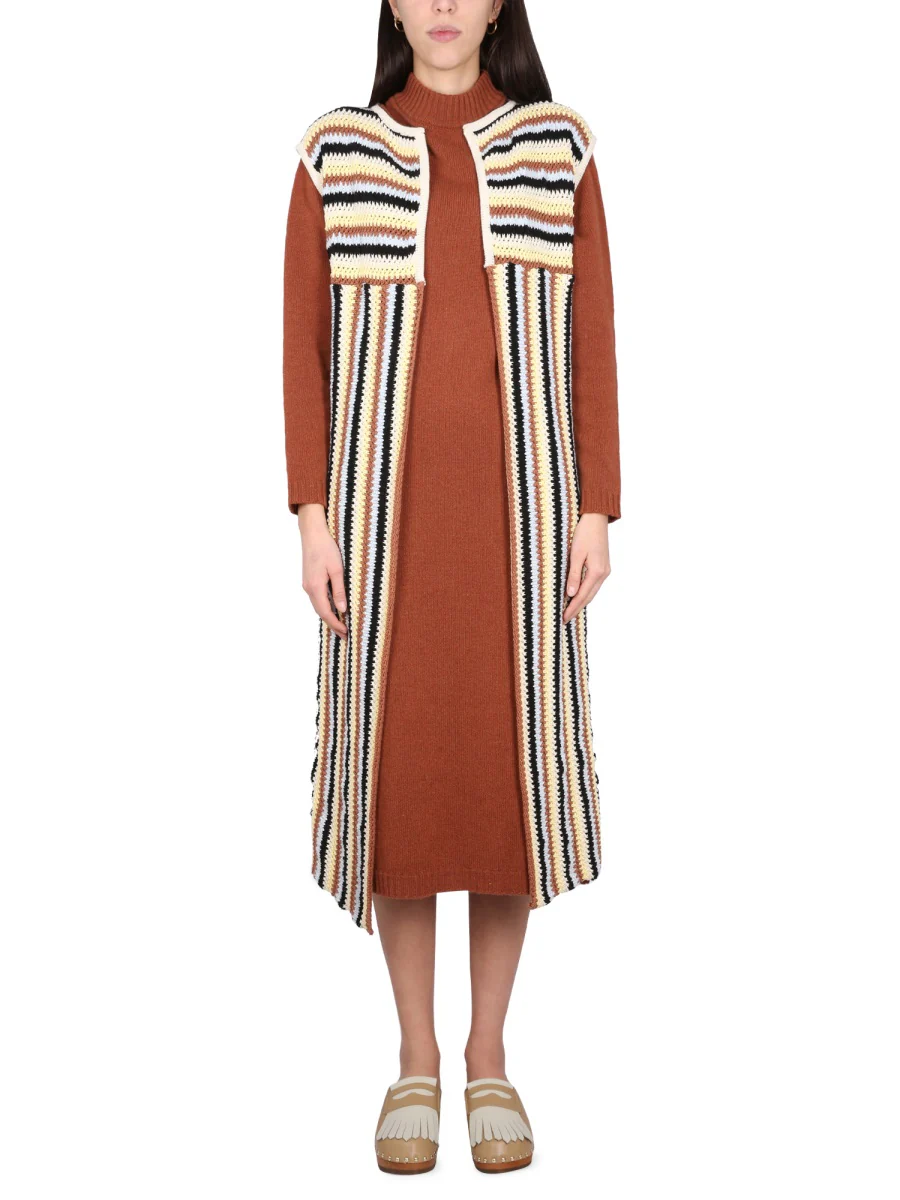 ALYSI Long Vest with Striped Pattern