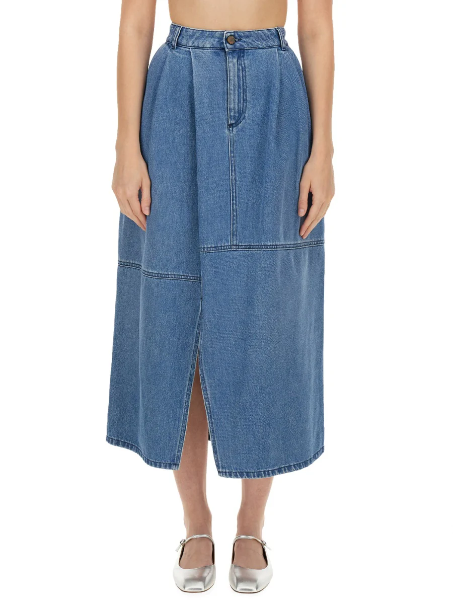 ALYSI Pleated Denim Skirt