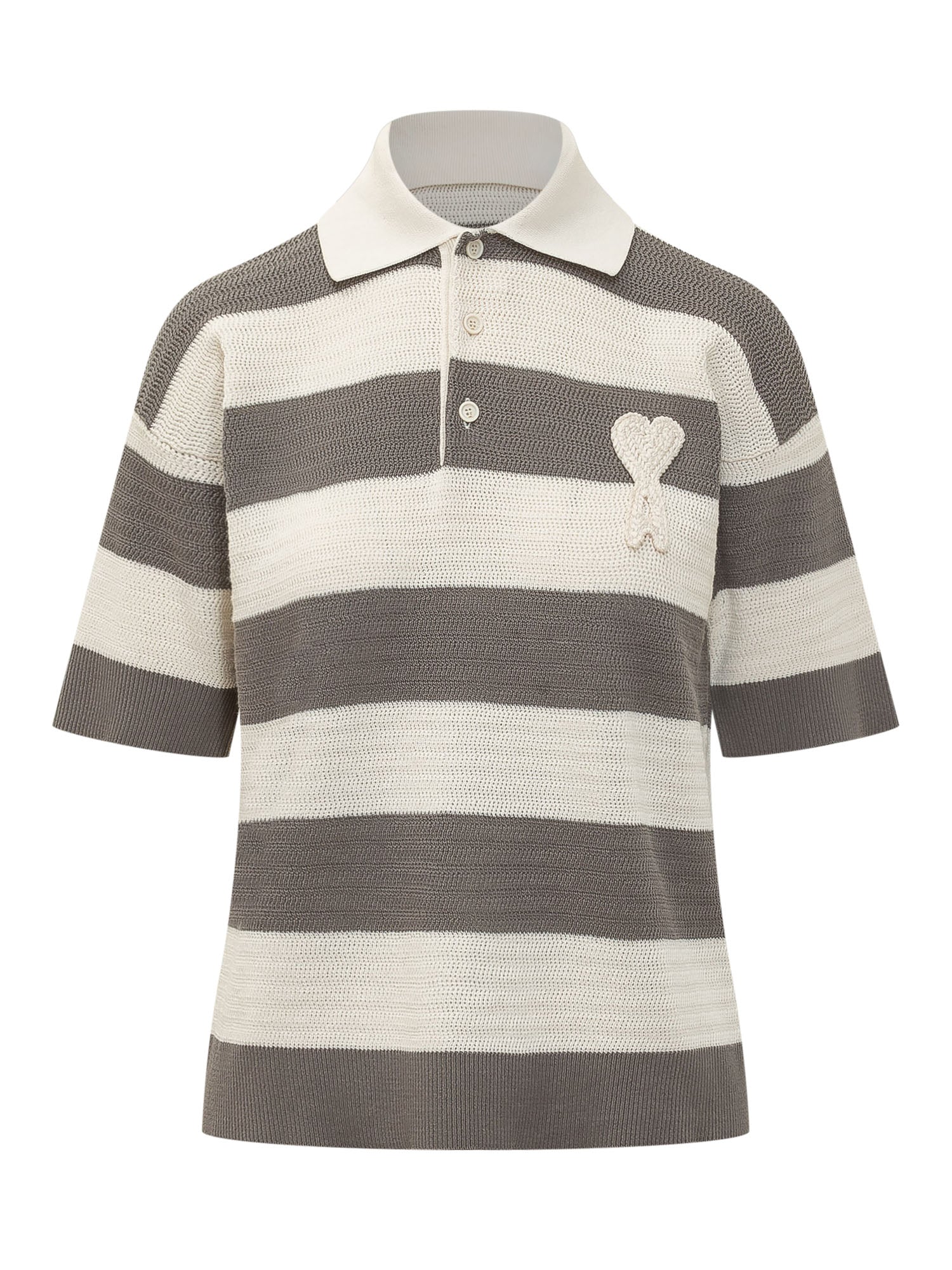 Ami Alexandre Mattiussi Cut Sleeve Polo with Striped Design
