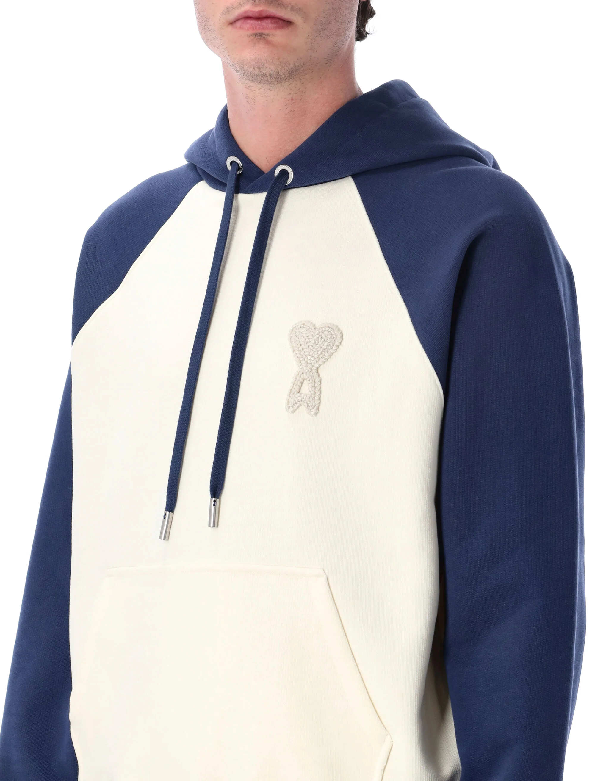 Ami Paris Ami de Coeur Hoodie in Heavy Two-tone Cotton Loopback Knit with Long Sleeves - Image 3