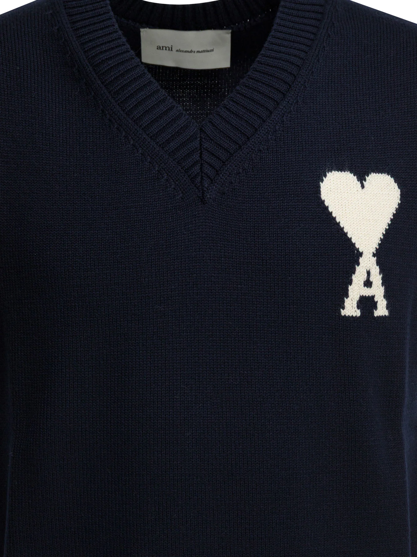 Ami Paris Blue Wool and Cotton Sleeveless Ami de Coeur Sweater - Image 3