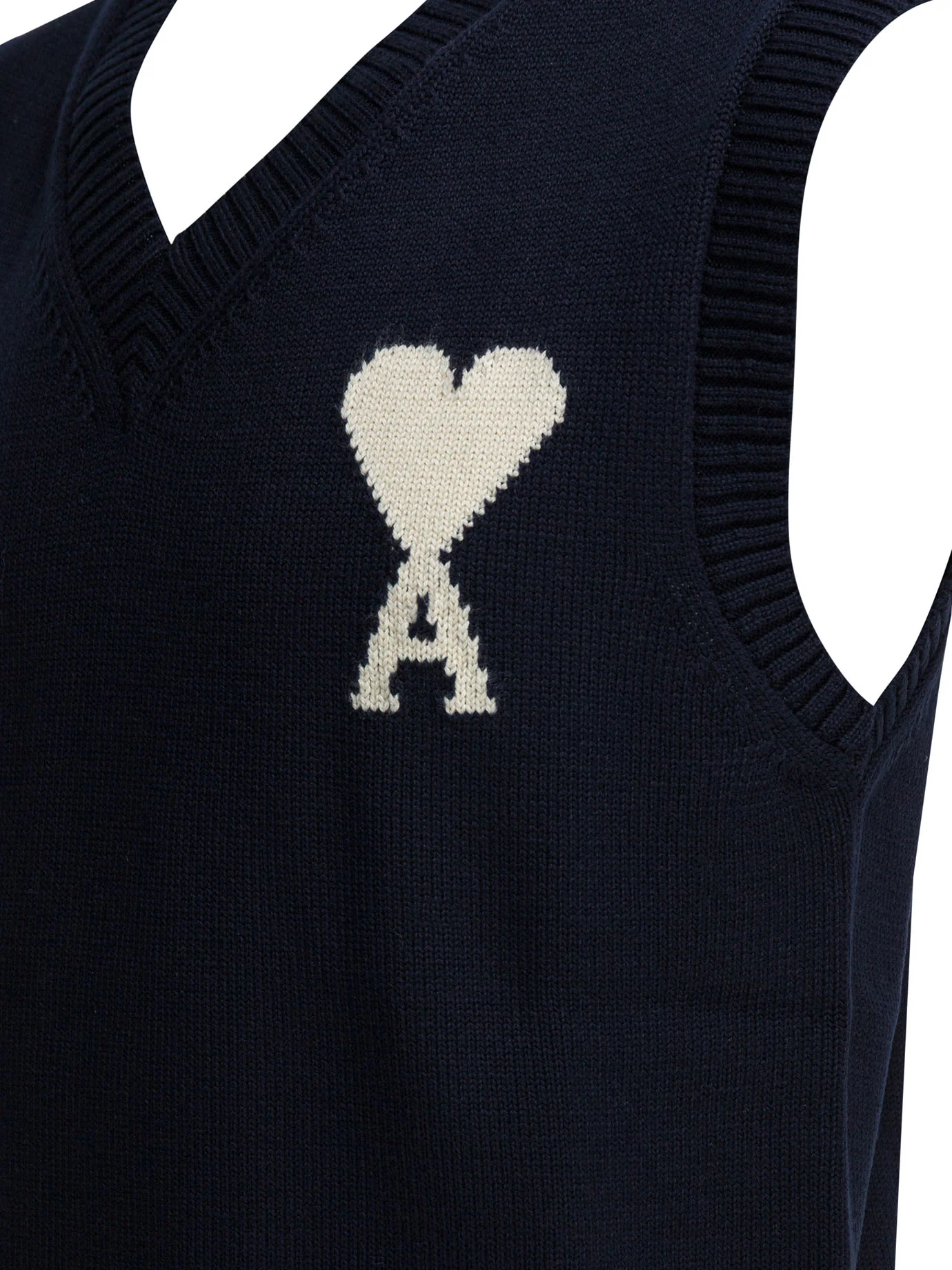 Ami Paris Blue Wool and Cotton Sleeveless Ami de Coeur Sweater - Image 4