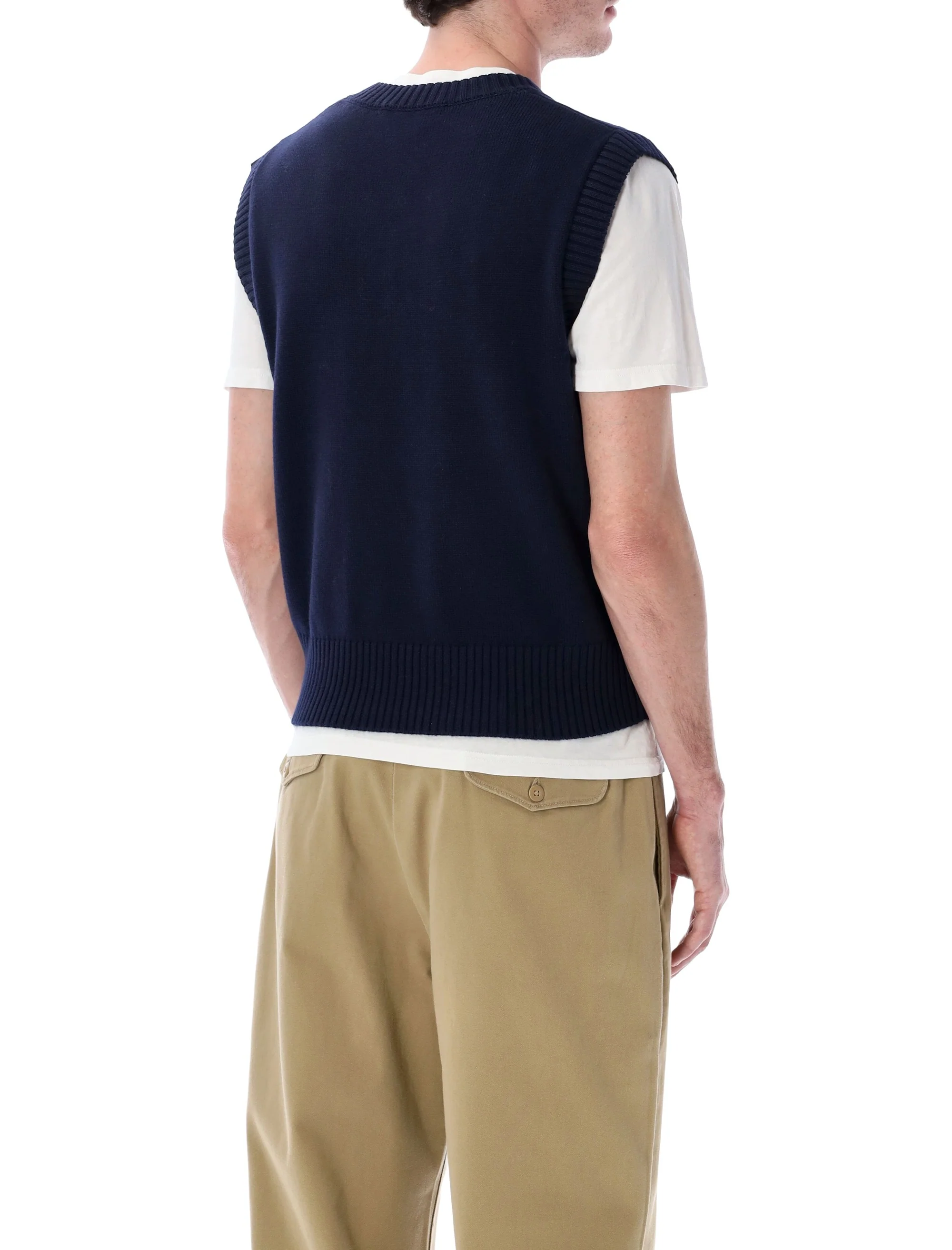 Ami Paris Blue Wool and Cotton Sleeveless Ami de Coeur Sweater - Image 6