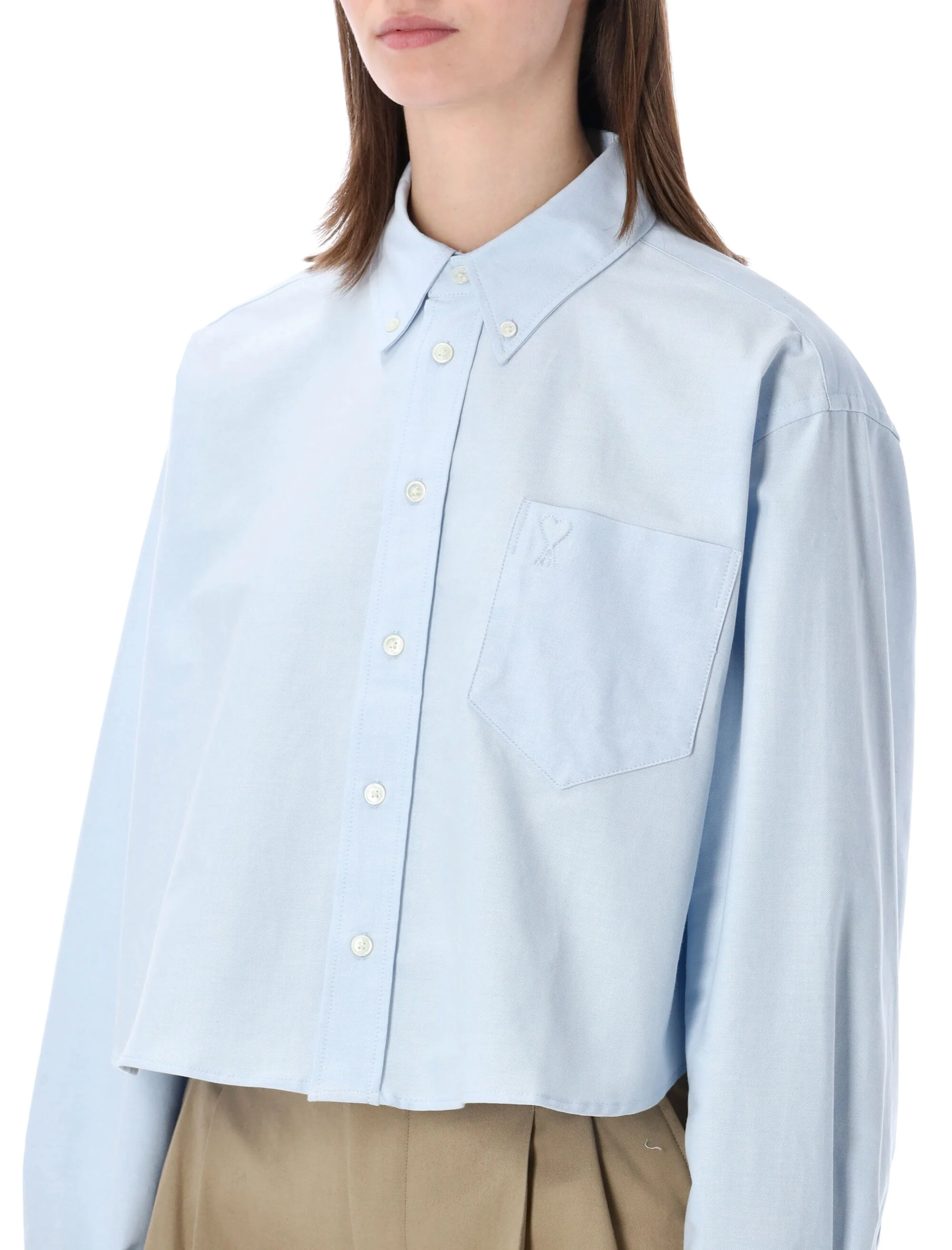 Ami Paris Cotton Ami de Coeur Cropped Oversized Shirt - Image 3