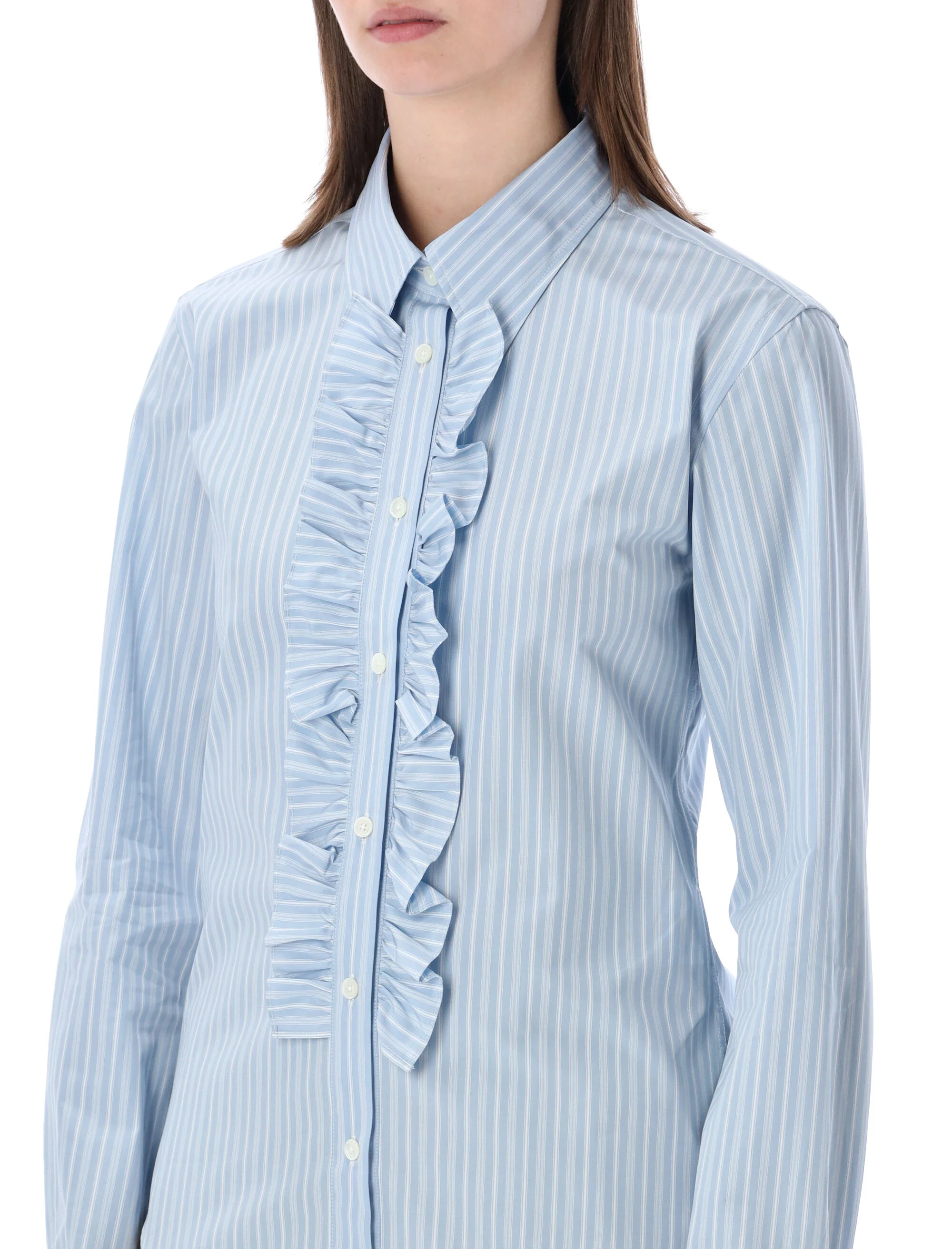 Ami Paris Cotton Long Sleeve Ruffled Adjusted Shirt - Image 3