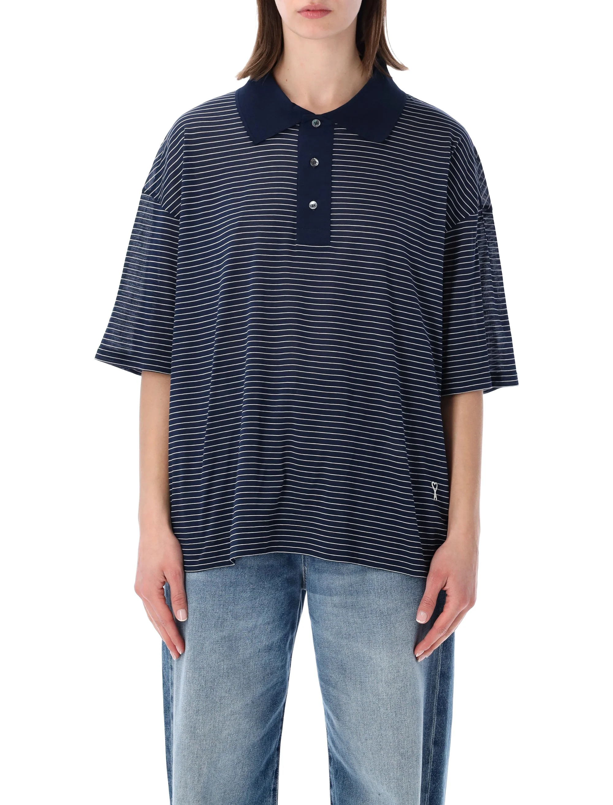Ami Paris Cotton Striped Ami de Coeur Polo