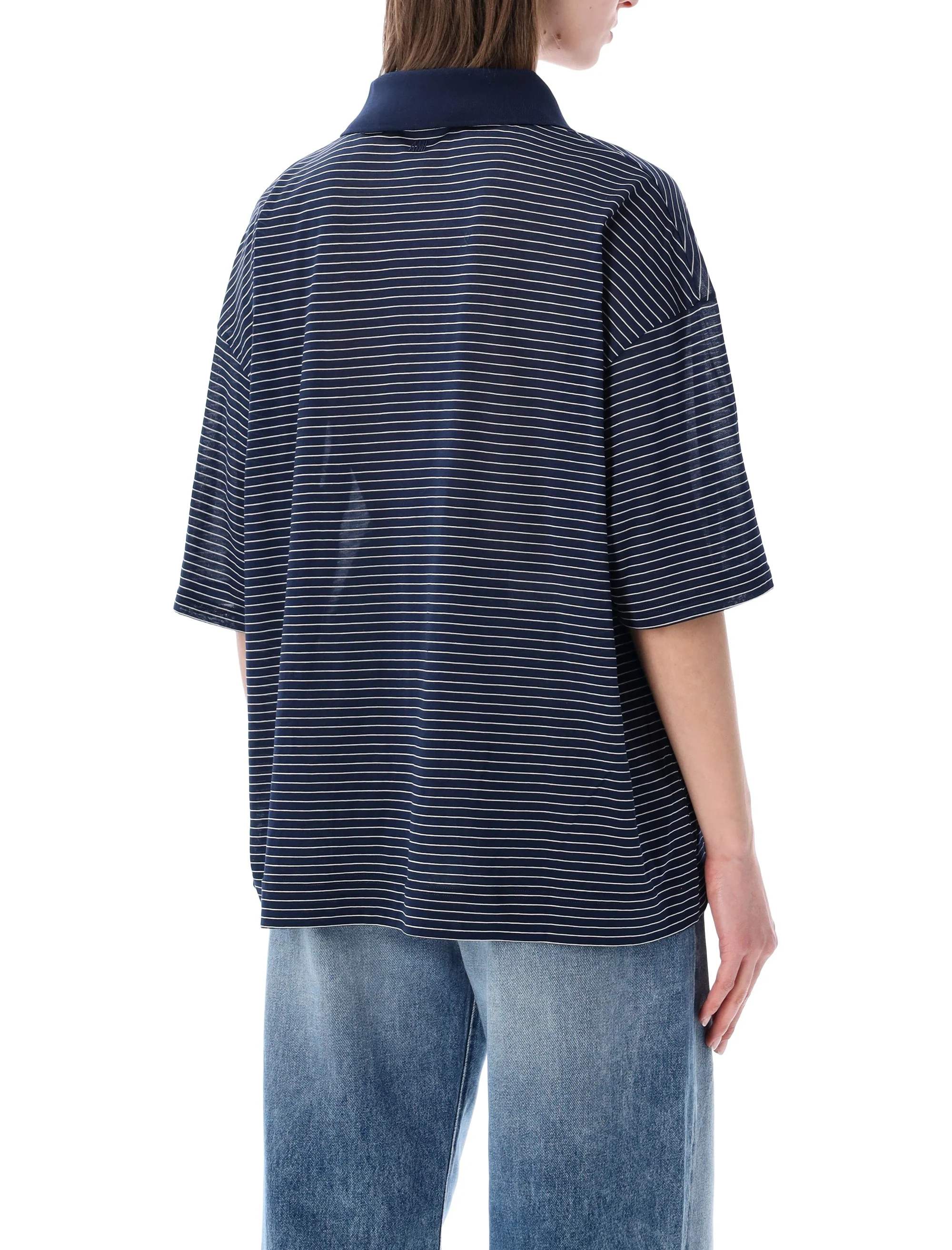 Ami Paris Cotton Striped Ami de Coeur Polo - Image 3