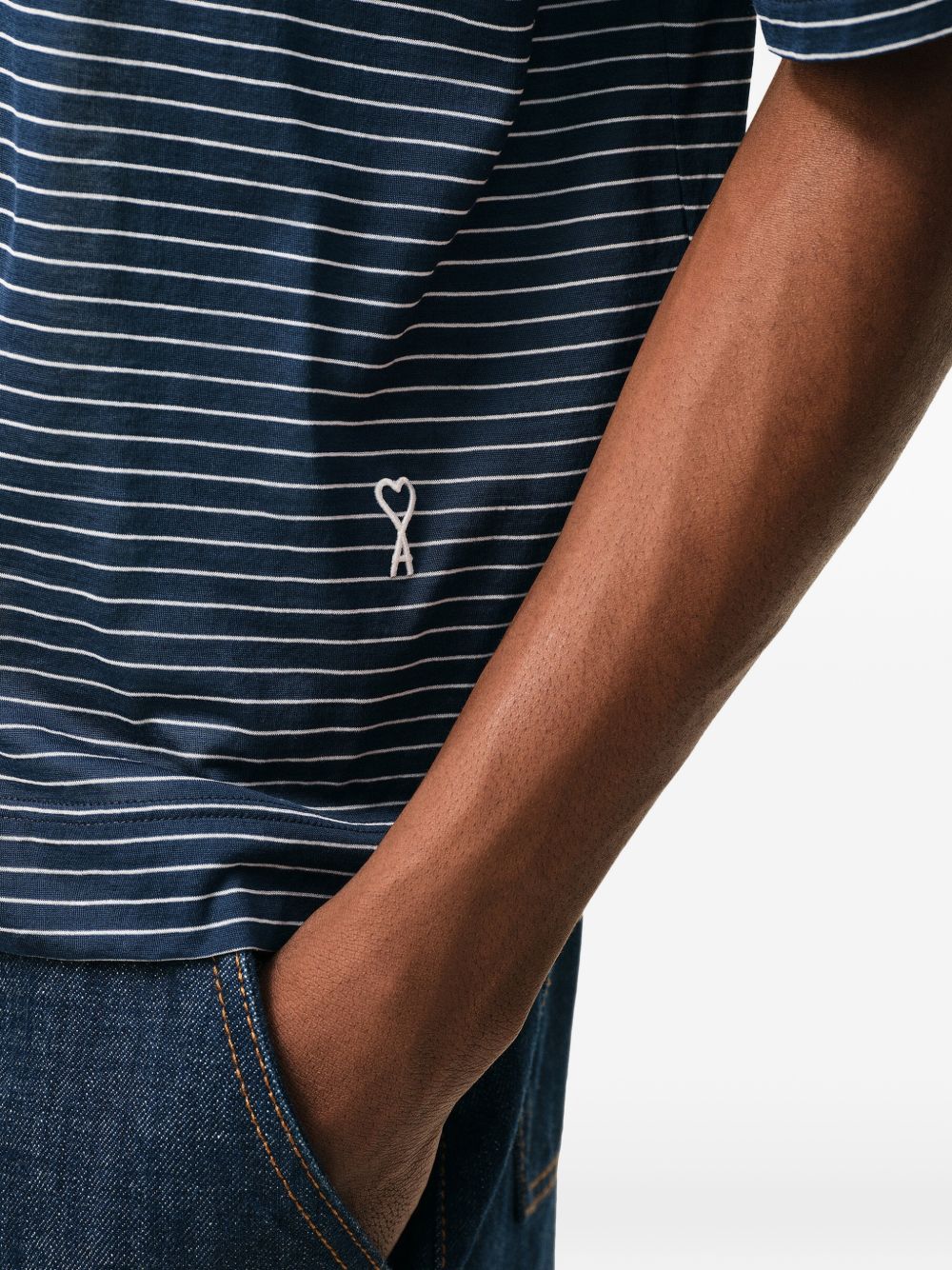 Ami Paris Cotton Striped Ami de Coeur Polo - Image 5