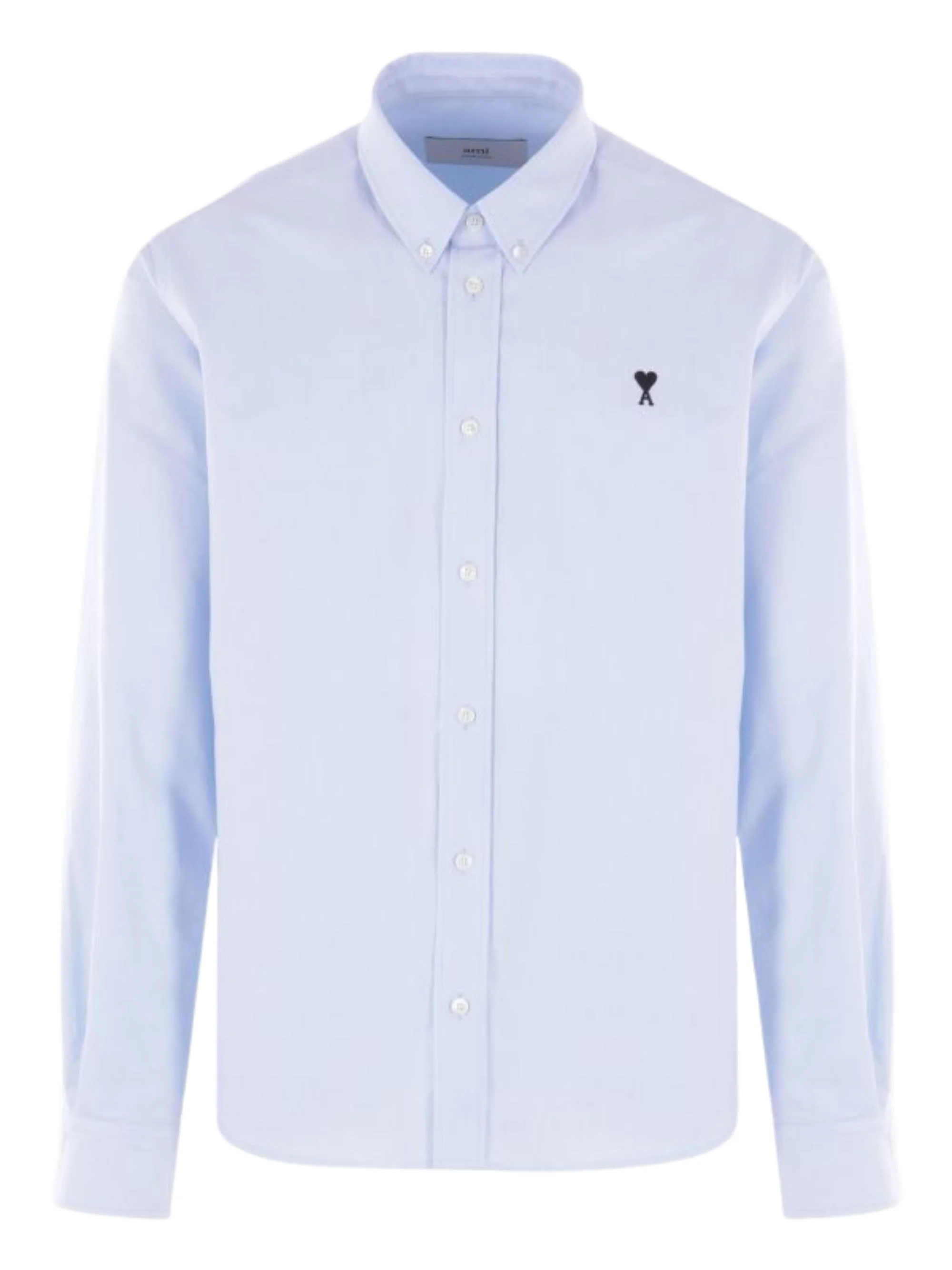 Ami Paris Light Cotton Oxford Shirt with Embroidered Chest and Mother-of-Pearl Buttons