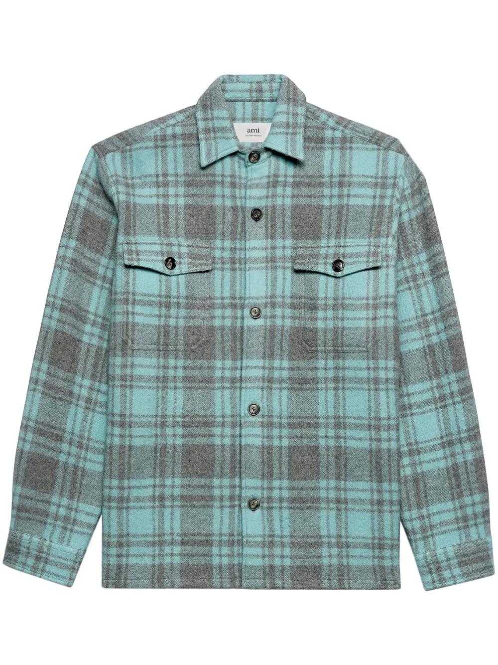 Ami Paris Oversized Wool Check Shirt Jacket