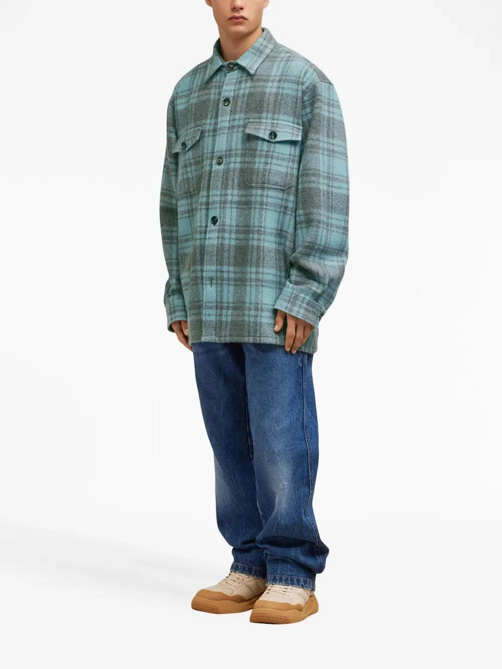 Ami Paris Oversized Wool Check Shirt Jacket - Image 3