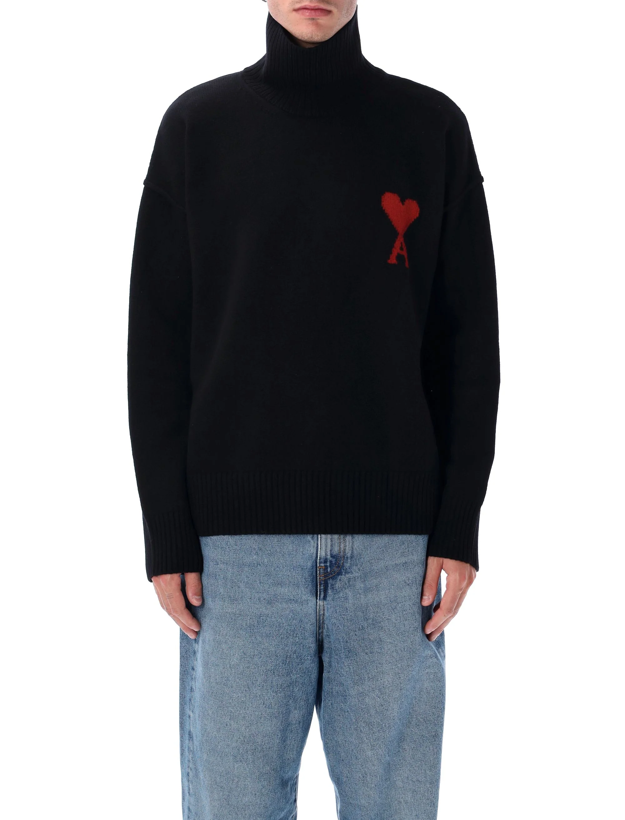 AMI PARIS Wool Ami de Coeur Funnel Neck Sweater - Image 6
