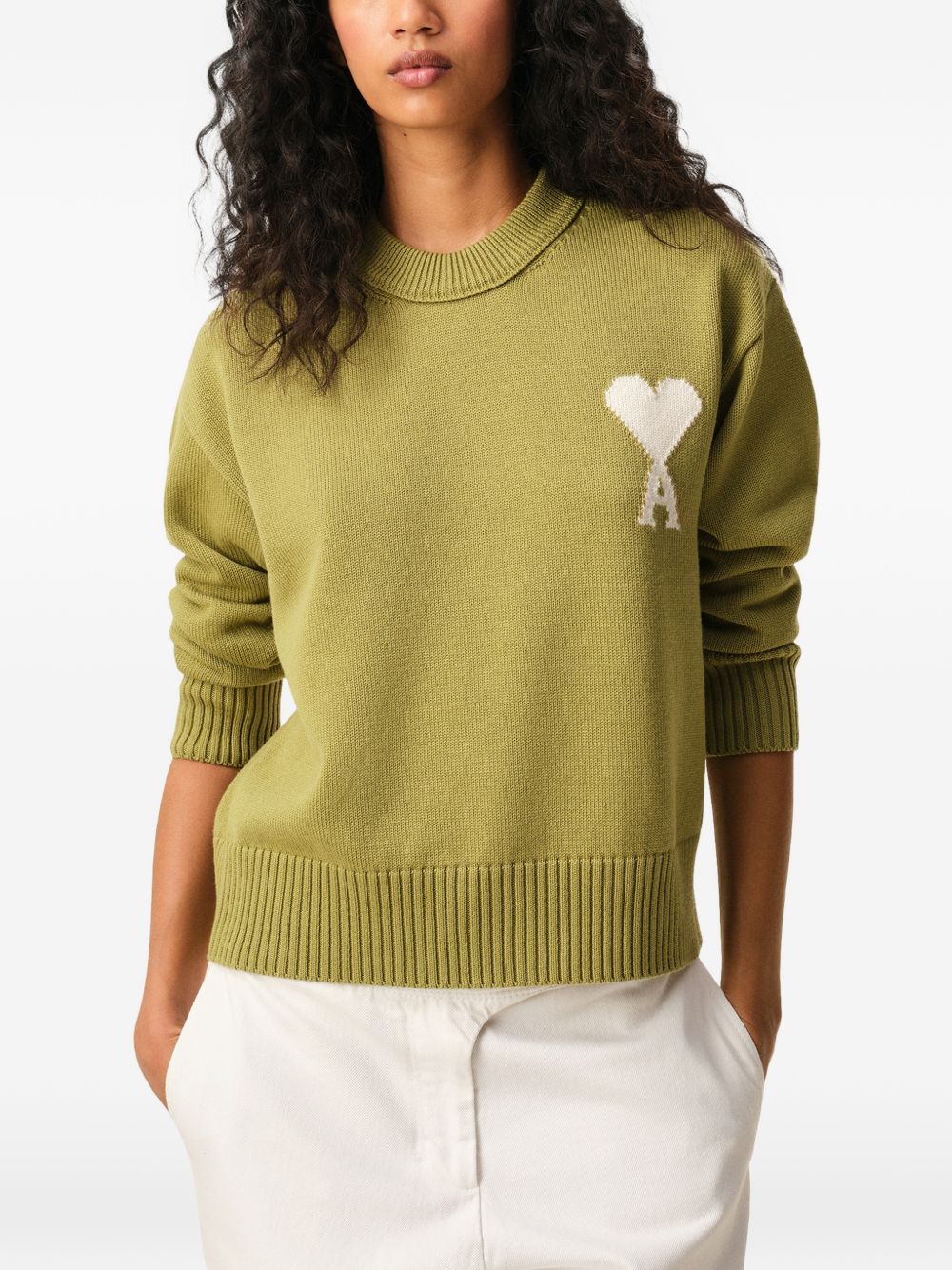 Ami Paris Wool and Cotton Crewneck Ami de Coeur Sweater - Image 5