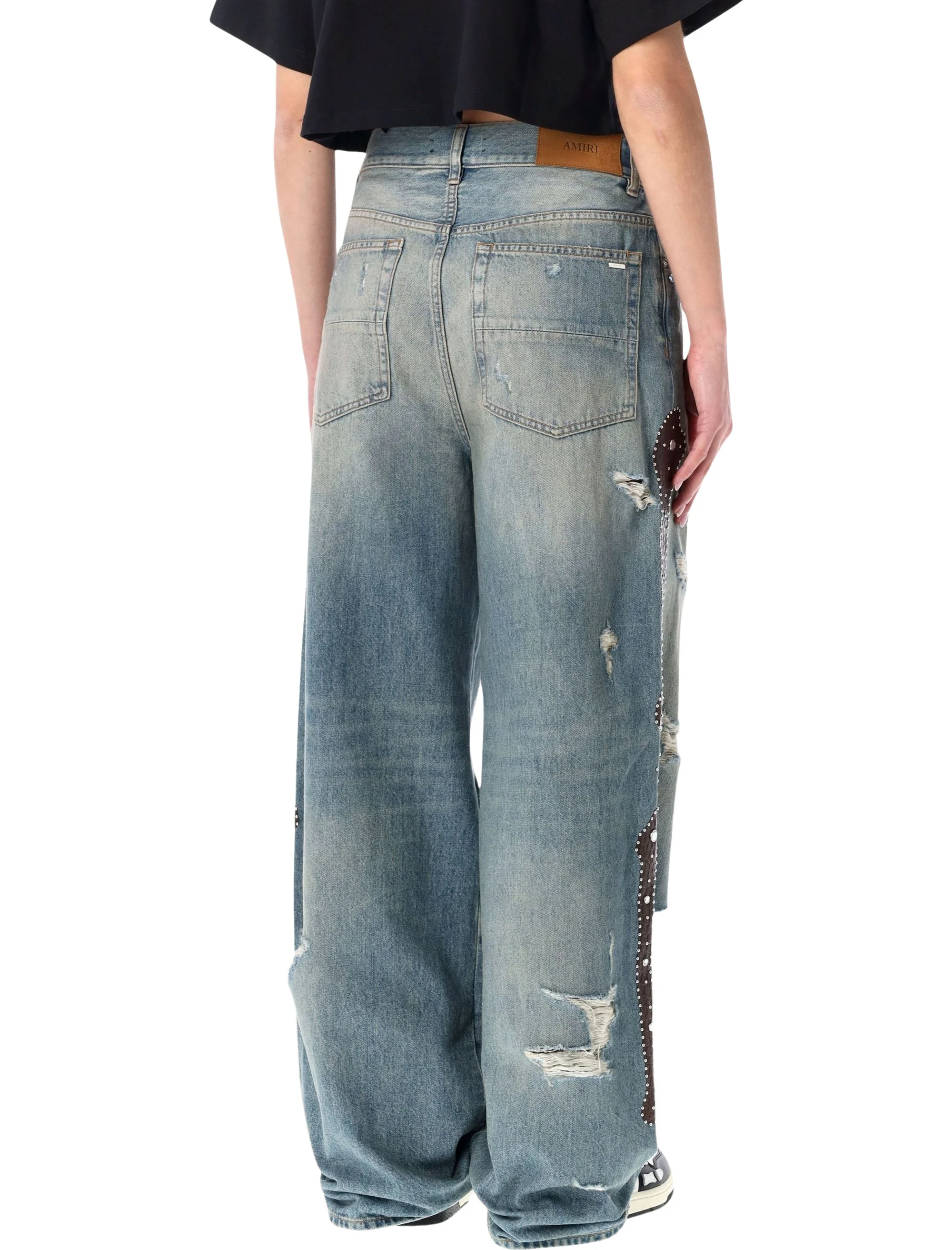 Amiri Distressed Wide-Leg Jeans with Bone Appliqués Size 26 - Image 2