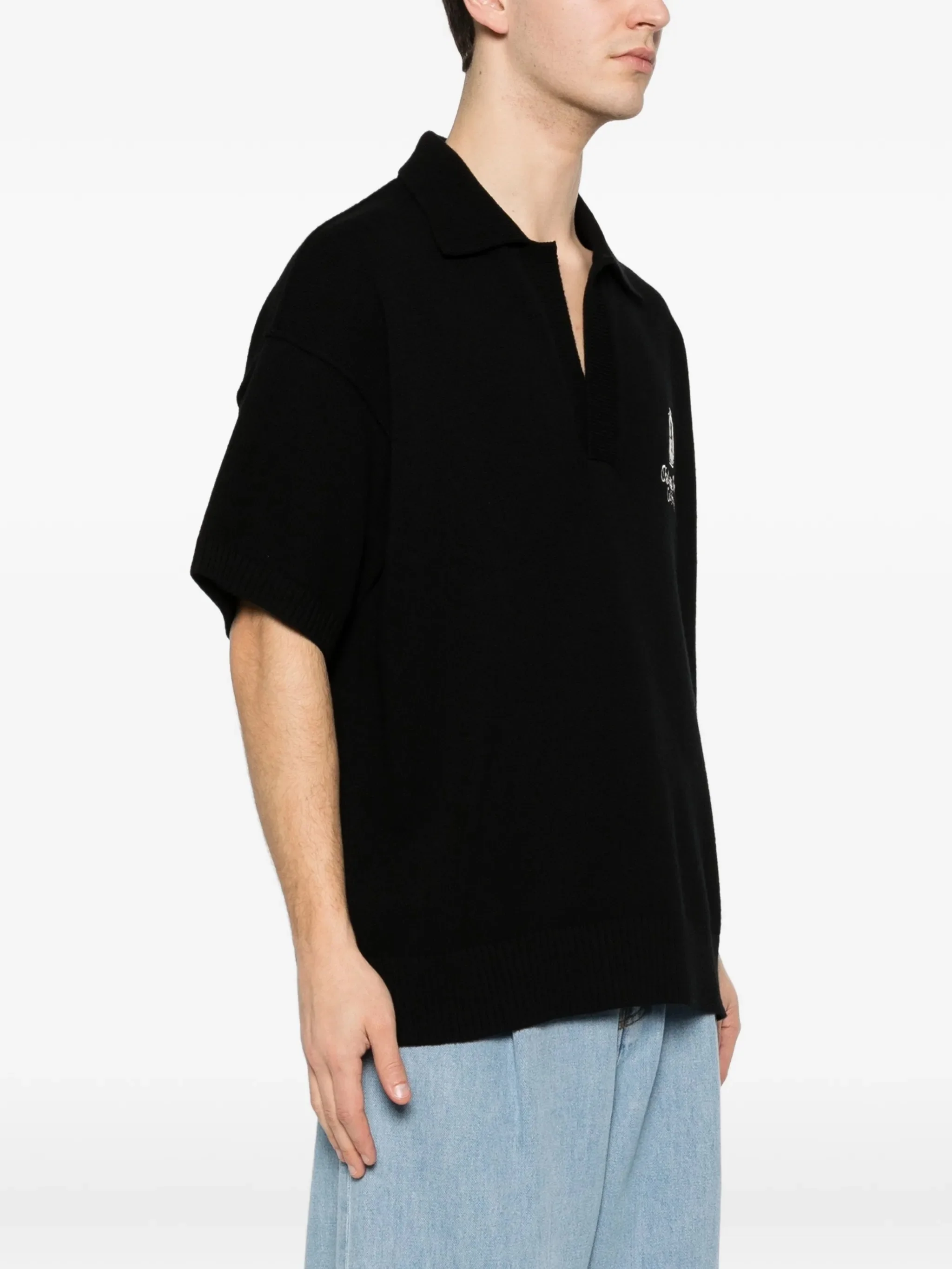 Amiri Men's Short-Sleeved Knit Polo with Logo Embroidery - Image 3