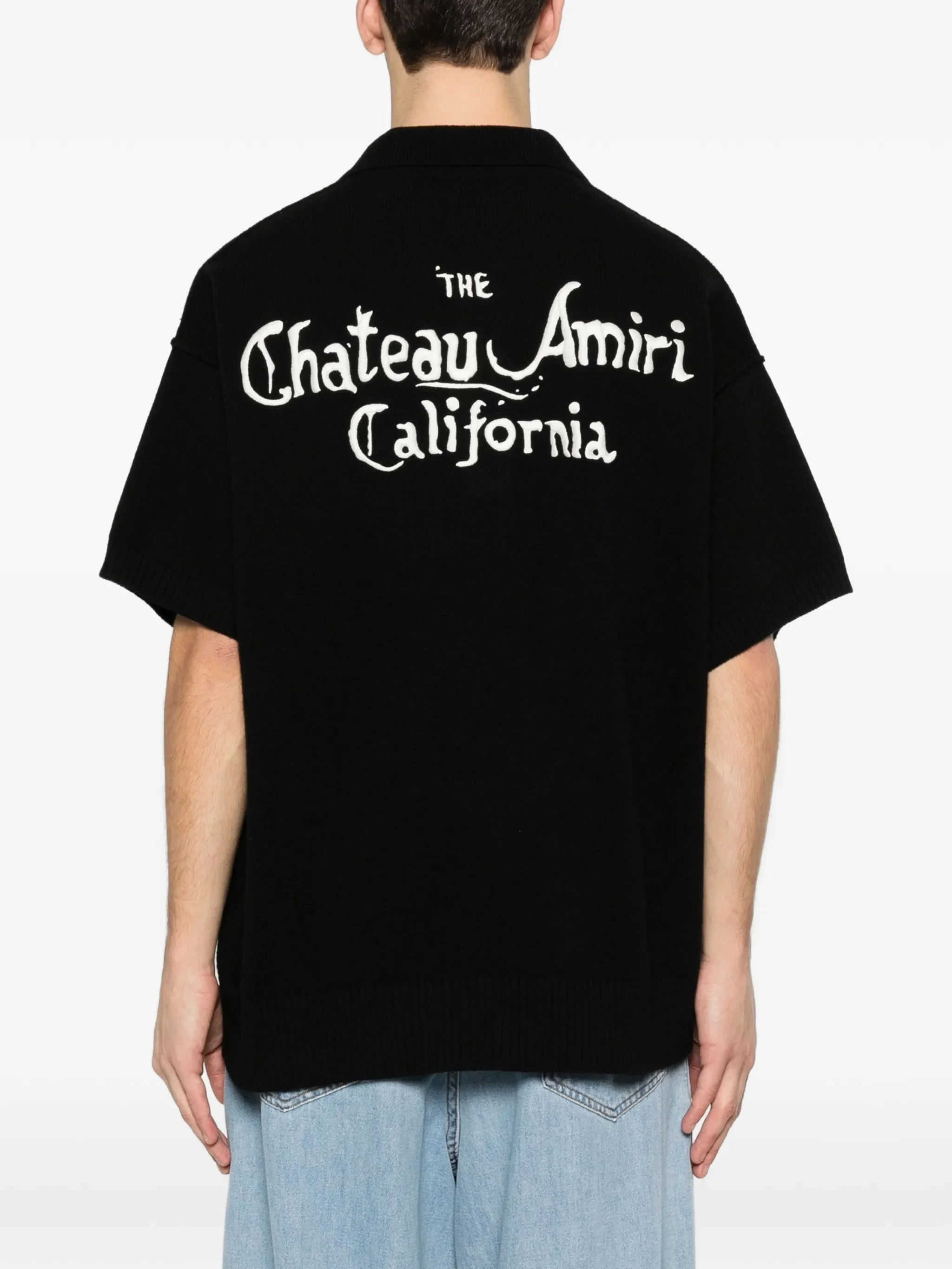 Amiri Men's Short-Sleeved Knit Polo with Logo Embroidery - Image 4