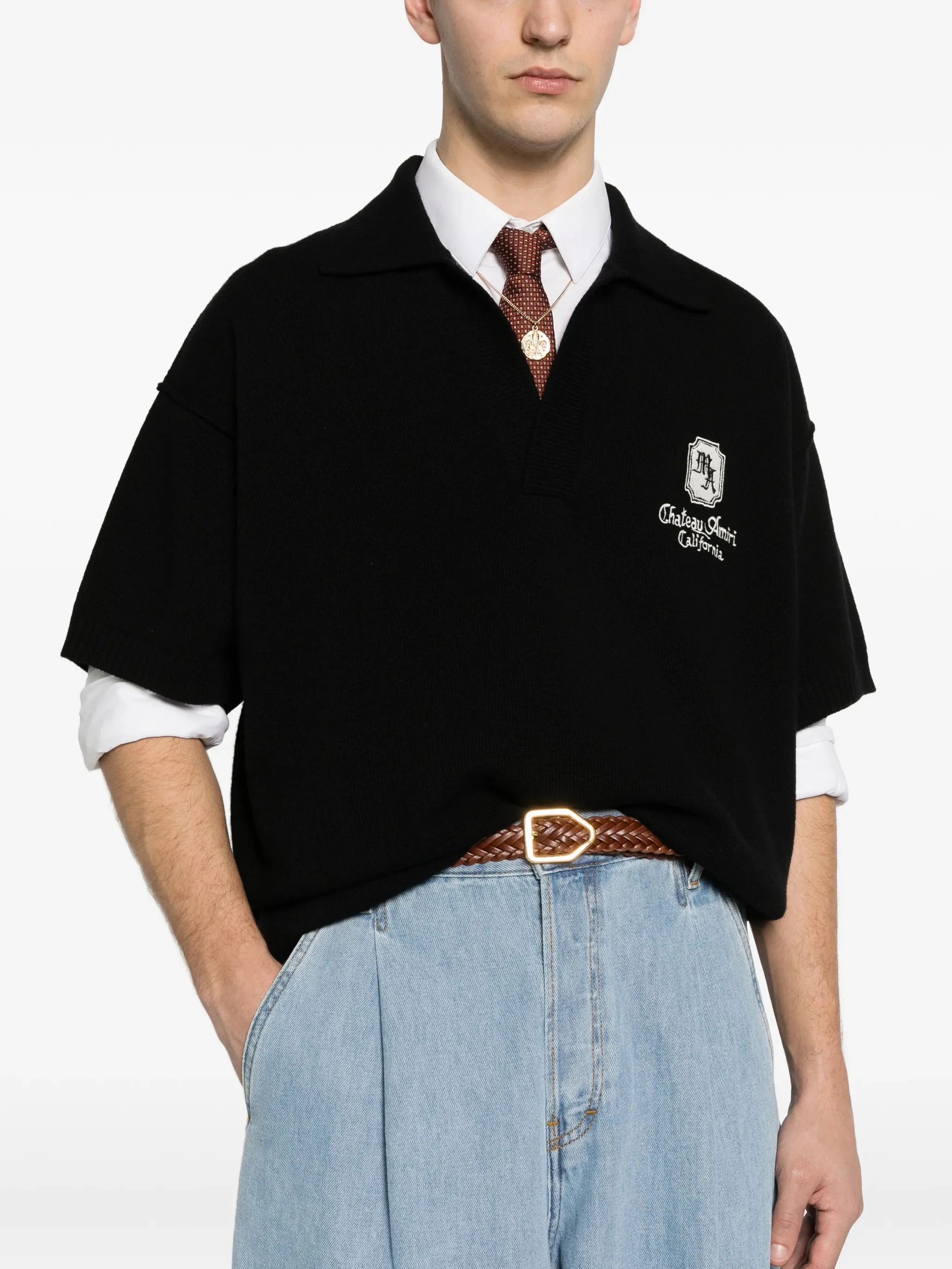 Amiri Men's Short-Sleeved Knit Polo with Logo Embroidery - Image 5