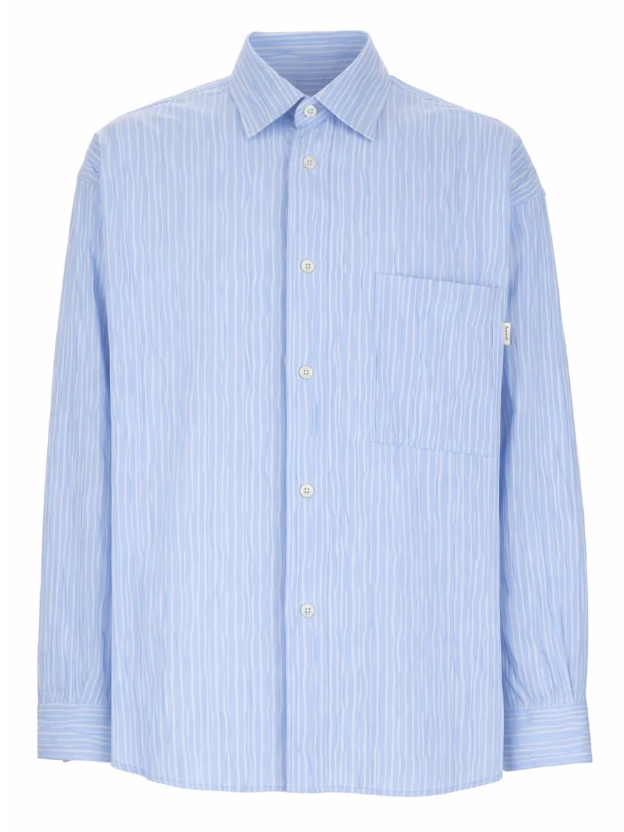 AMISH Crinkle Cotton Shirt with a Stripe Pattern