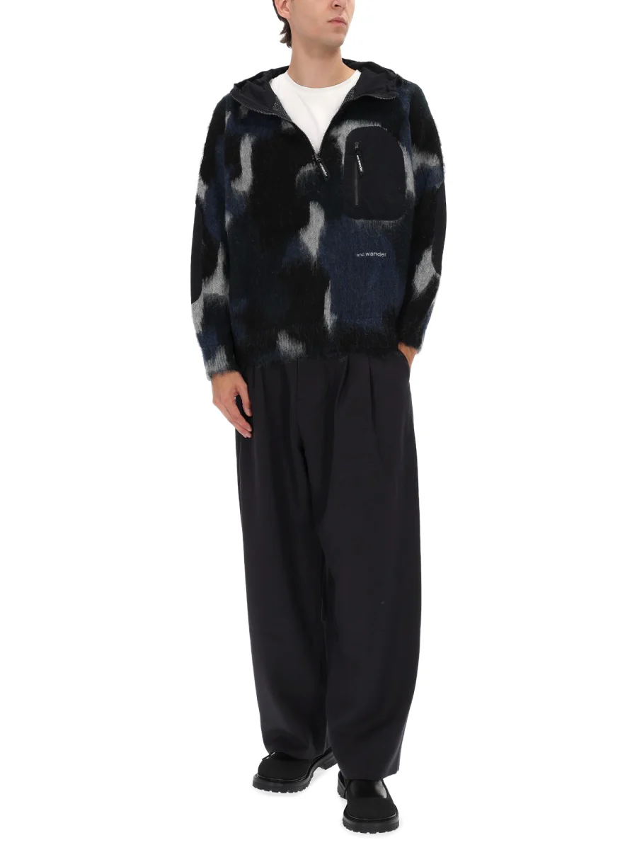 AND WANDER Mix Color Shaggy Knit Hoodie - Image 3