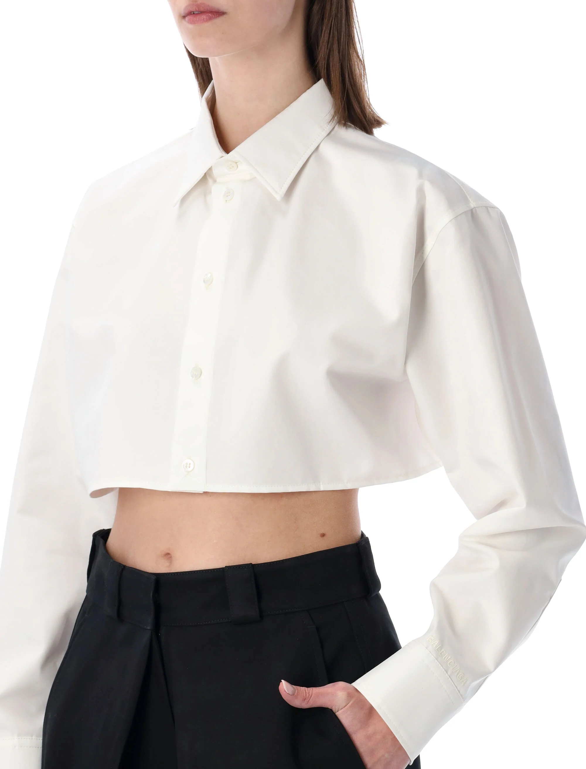 Balenciaga Cropped Shirt in Organdi Cotton and Silk Poplin - Image 3