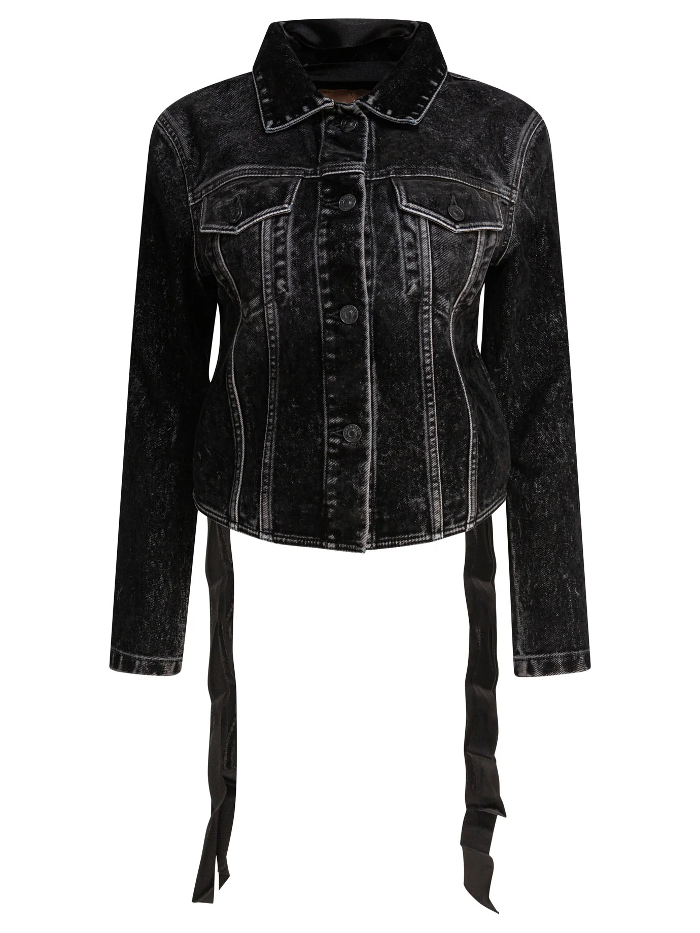 BALENCIAGA Lace-up Satin-trimmed Denim Jacket