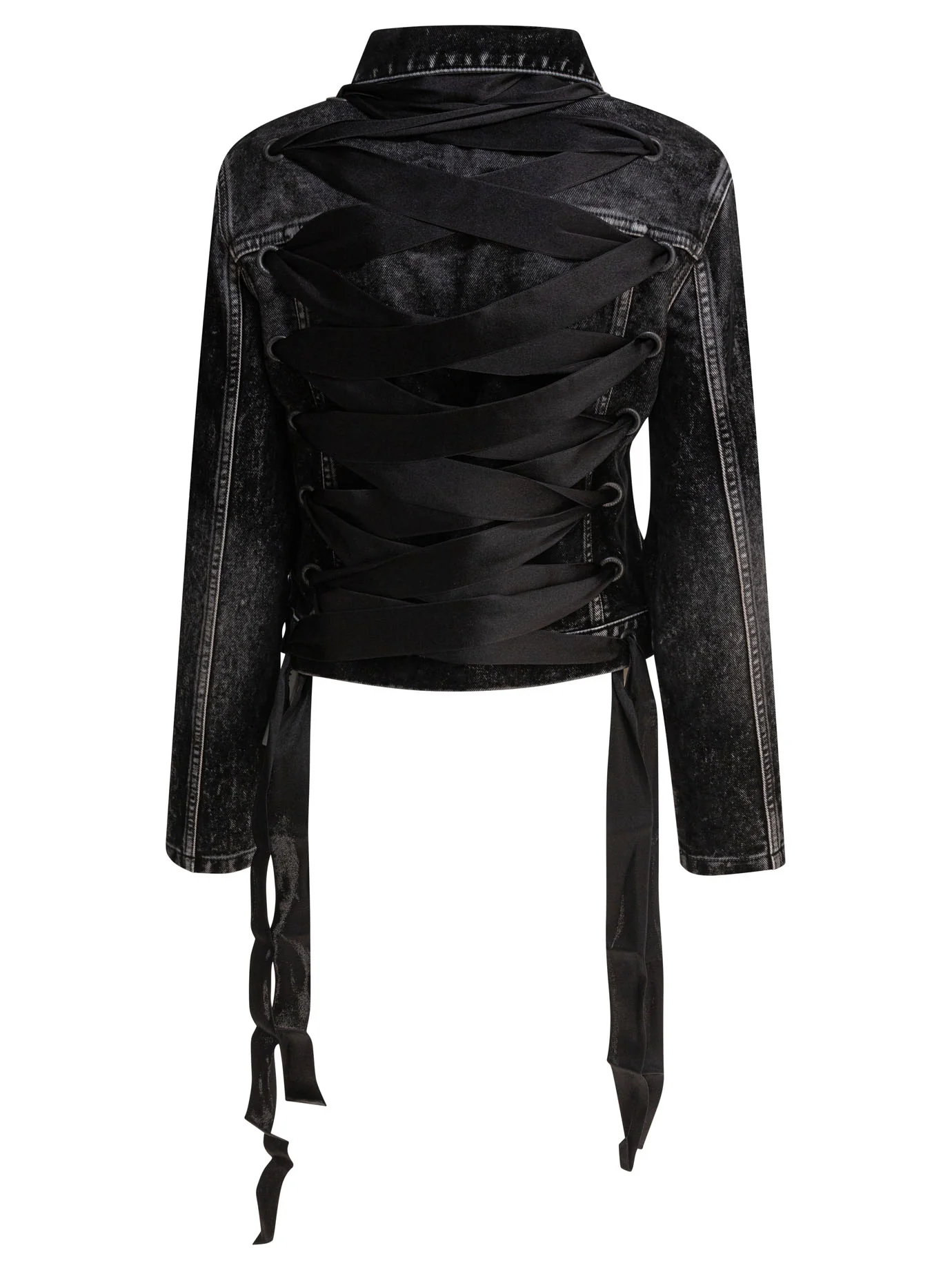 BALENCIAGA Lace-up Satin-trimmed Denim Jacket - Image 6