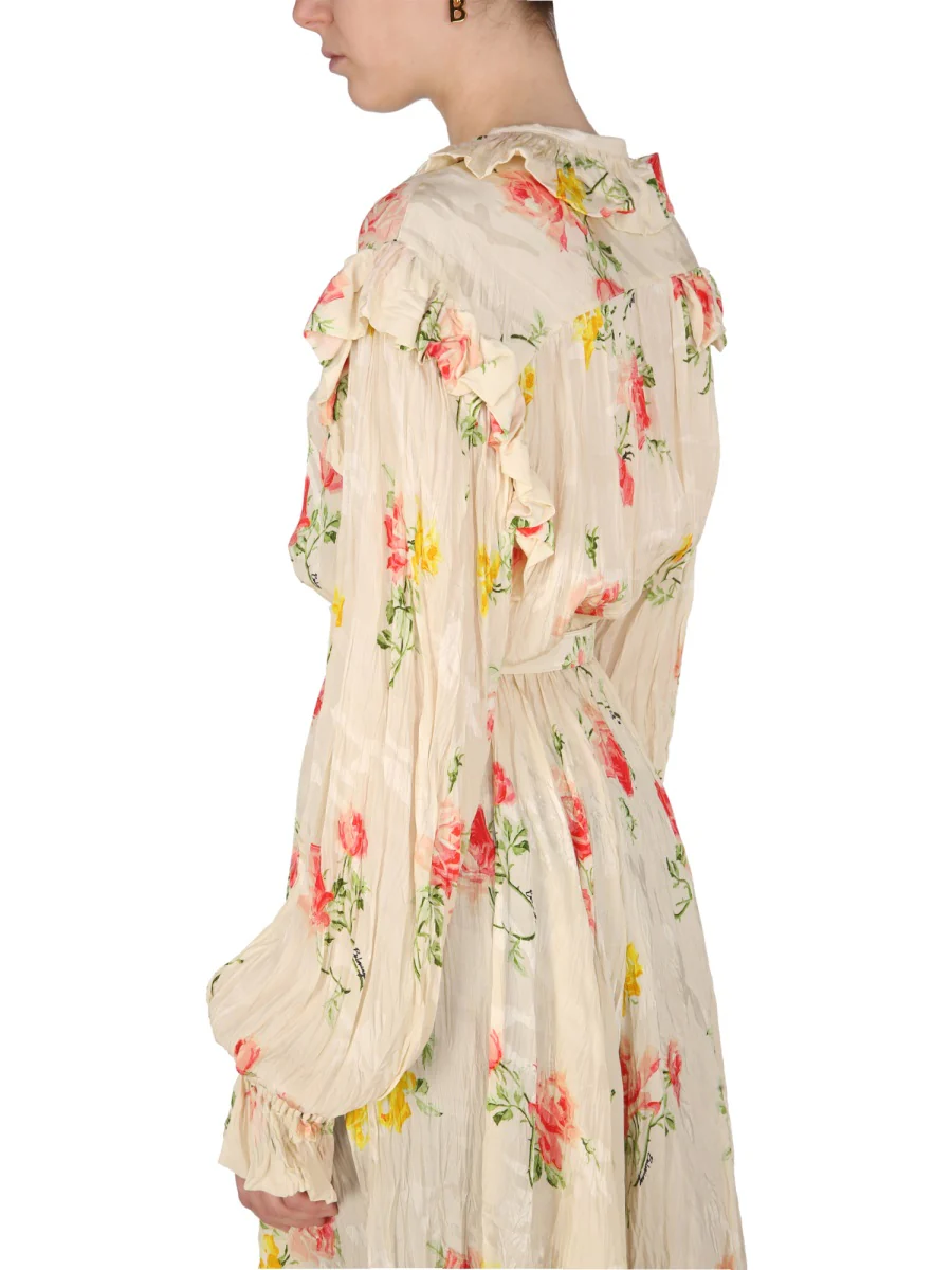 BALENCIAGA Vintage Flower Offshoulder Dress - Image 4