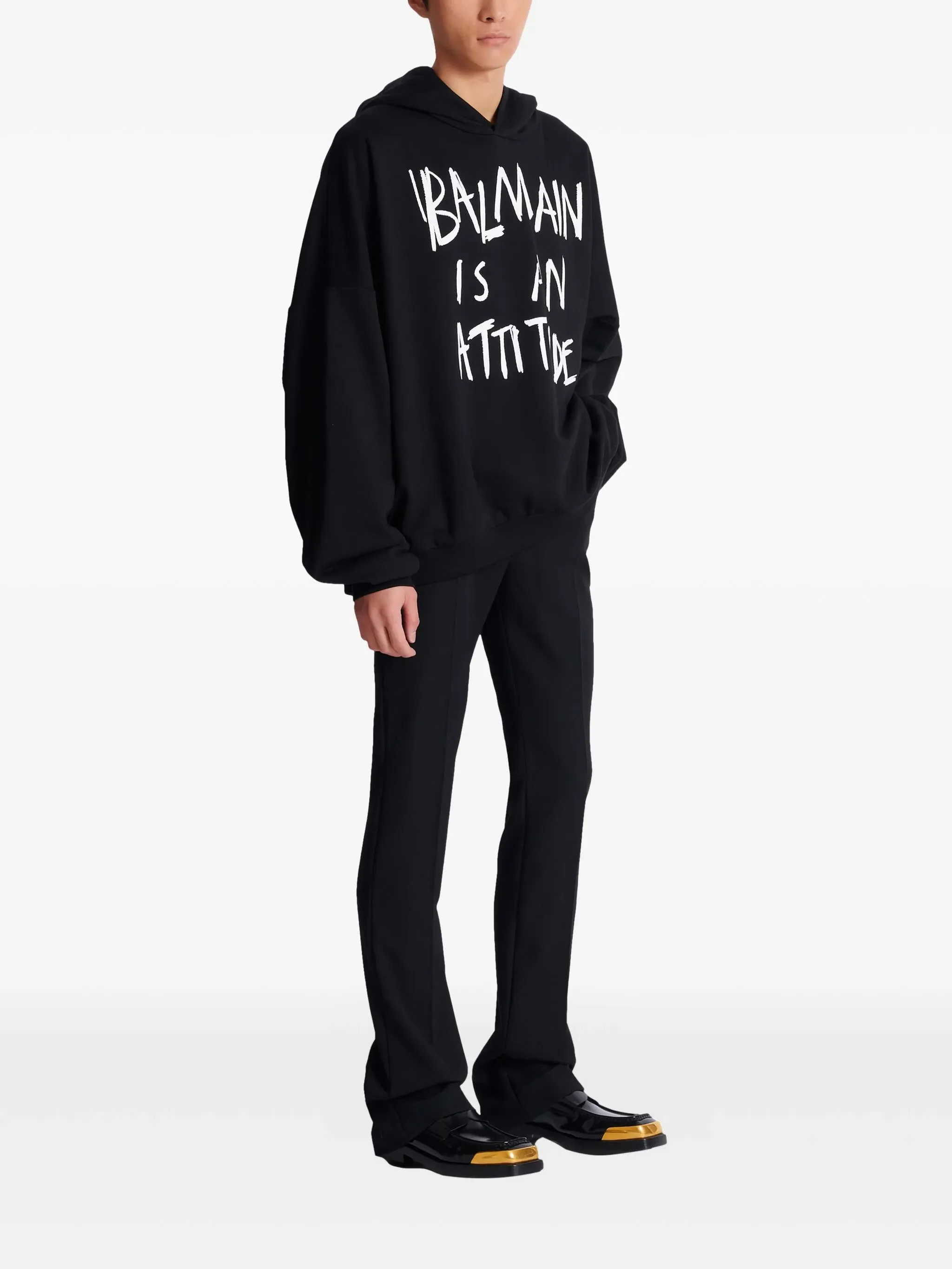 Balmain Cotton Front Print Hoodie for Men - P26 Collection - Image 3