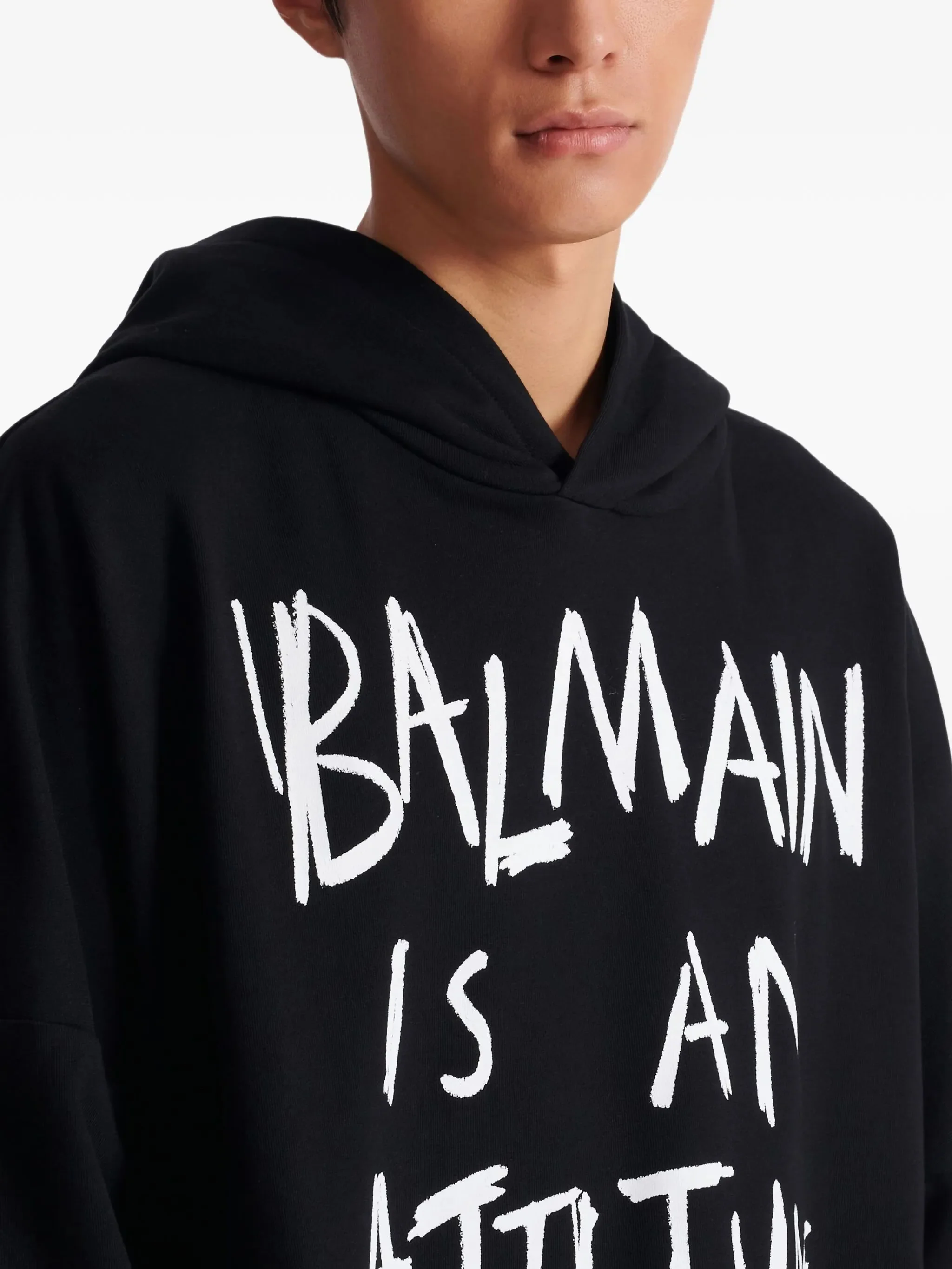 Balmain Cotton Front Print Hoodie for Men - P26 Collection - Image 5