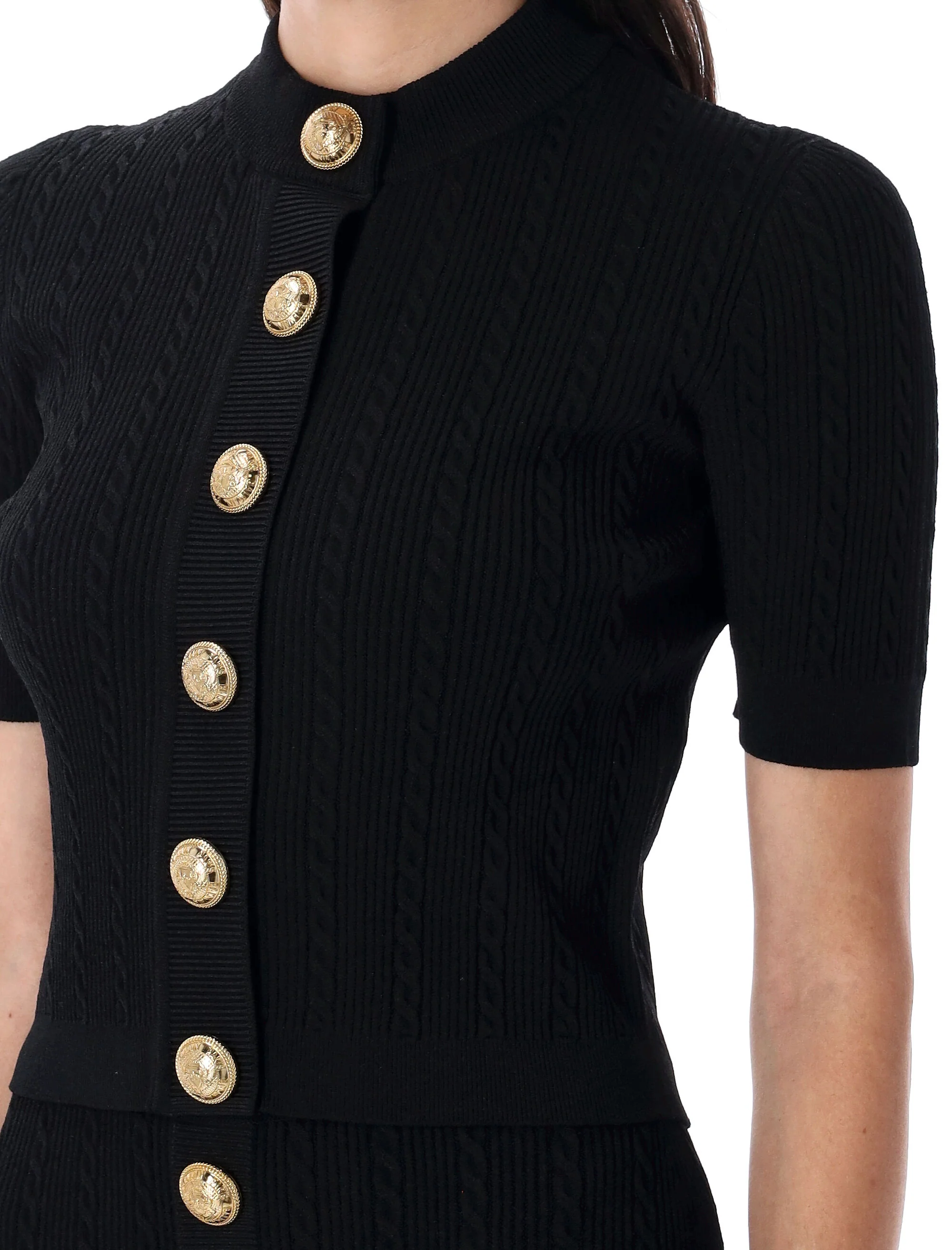 BALMAIN Crewneck Cardigan with Jewel Buttons in Viscose Blend Woman - Image 3