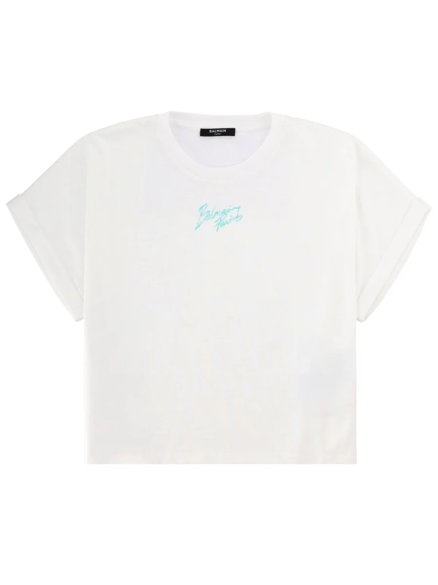 BALMAIN Cropped T-shirt with Logo - Image 4