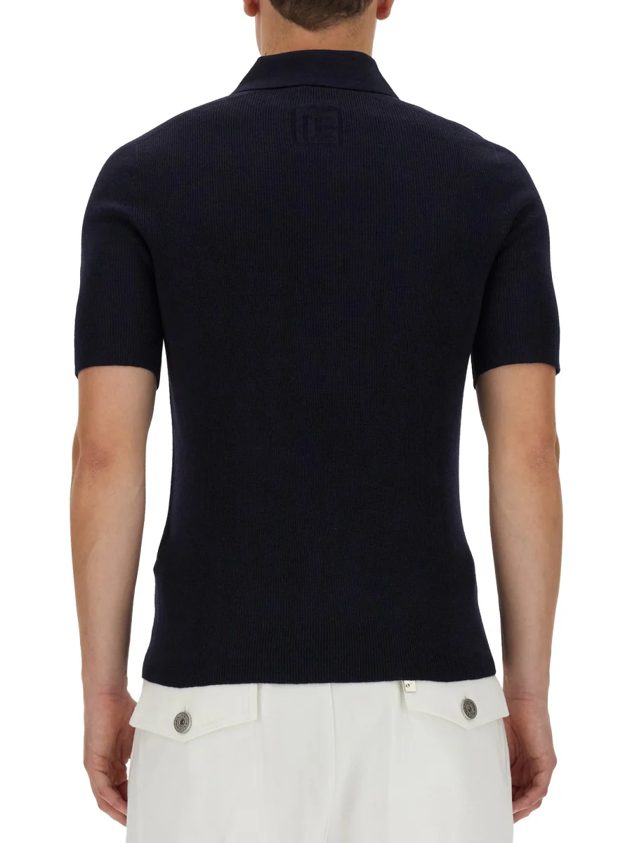 BALMAIN Logo-patch Wool Polo Shirt - Image 3