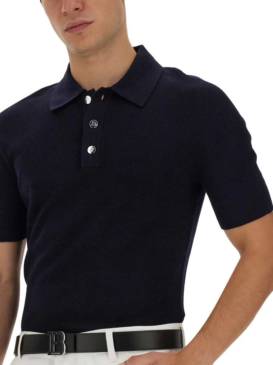 BALMAIN Logo-patch Wool Polo Shirt - Image 4