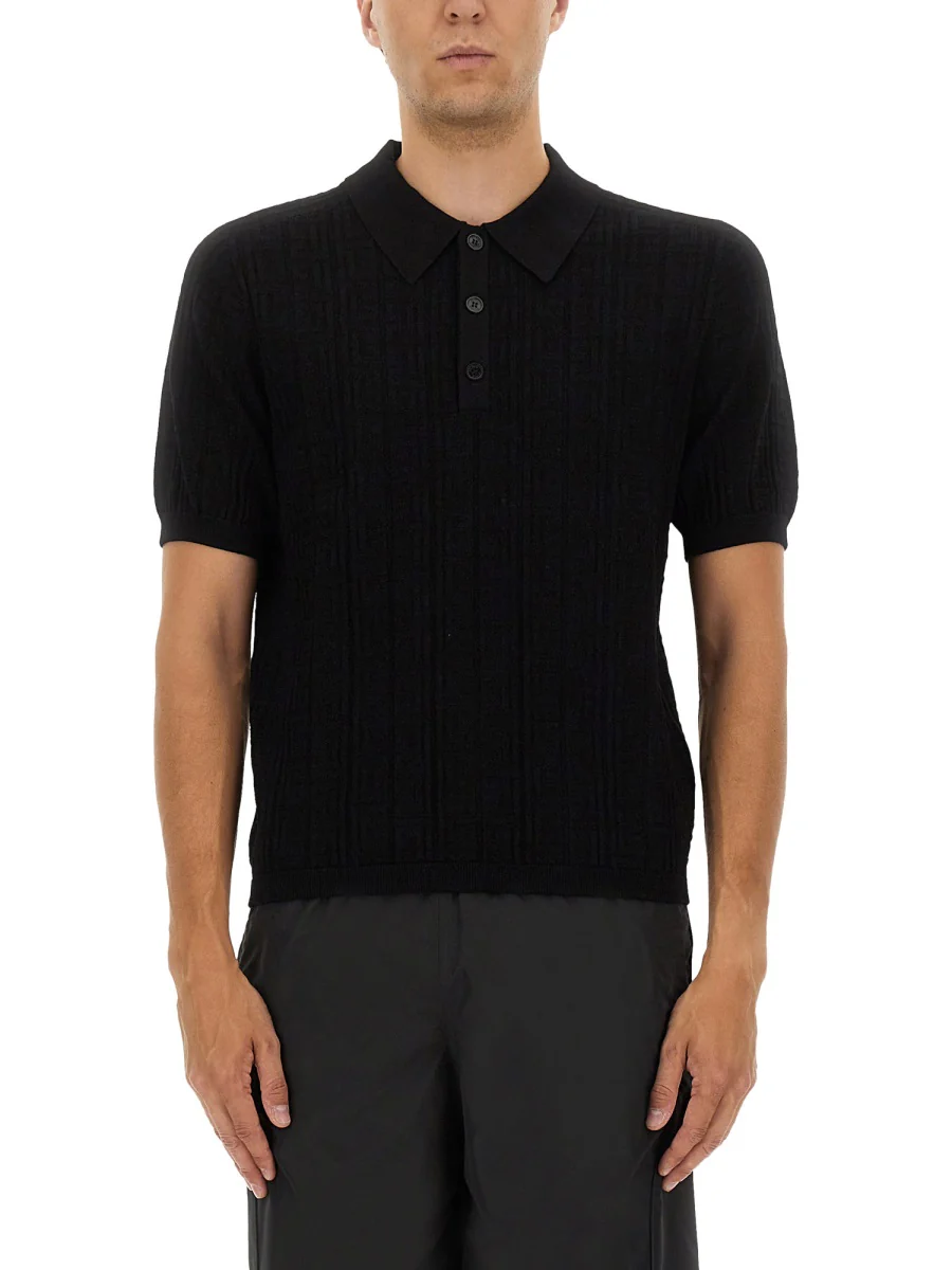 BALMAIN Monogram Knit Polo Shirt