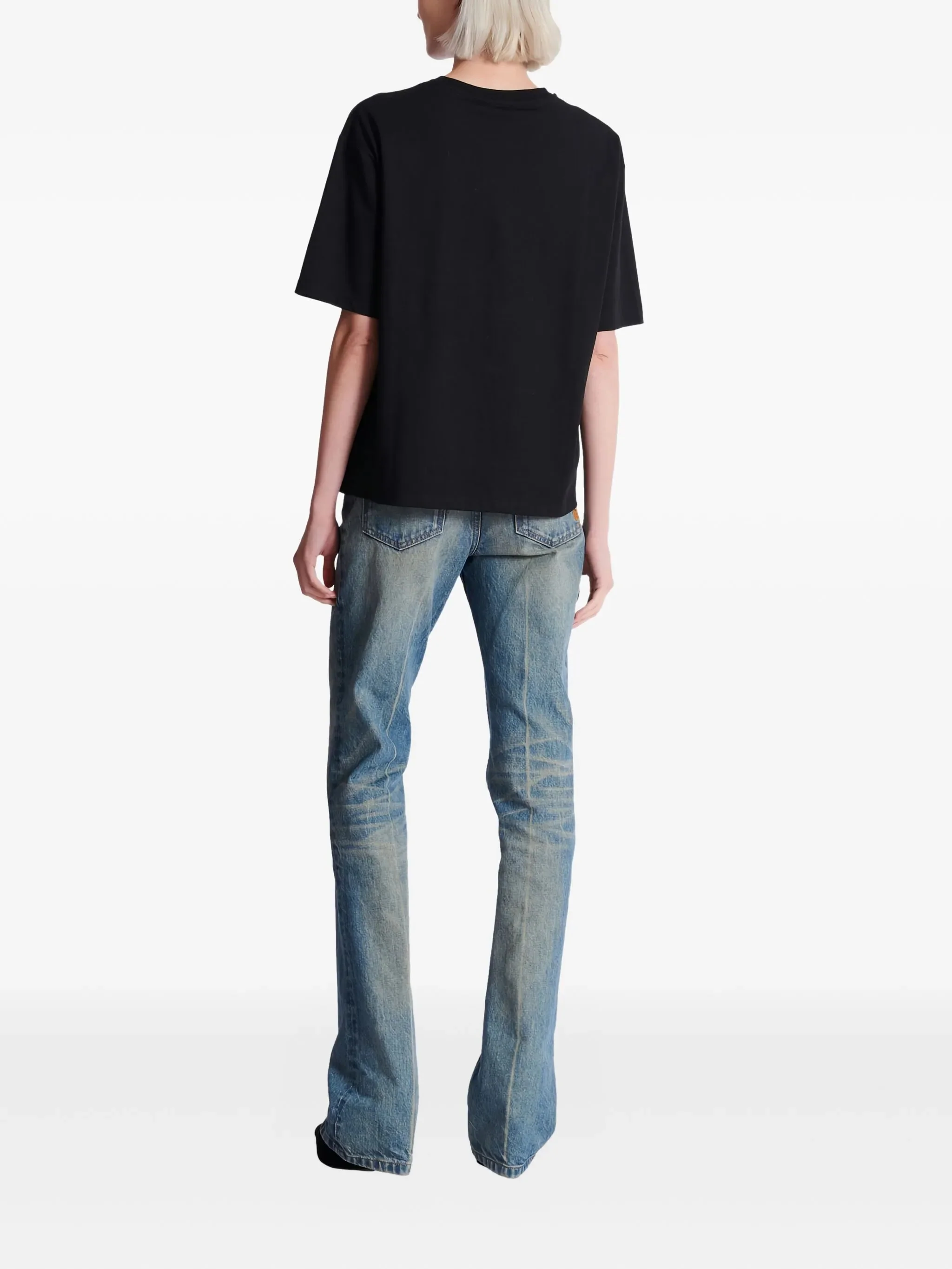 Balmain Round Neck Short Sleeve T-Shirt in Size S with Brush Print - Image 3