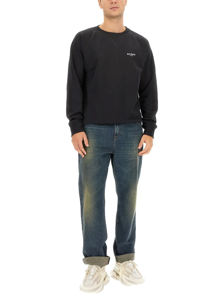 BALMAIN Straight Cut Cotton Denim Jeans - Image 2